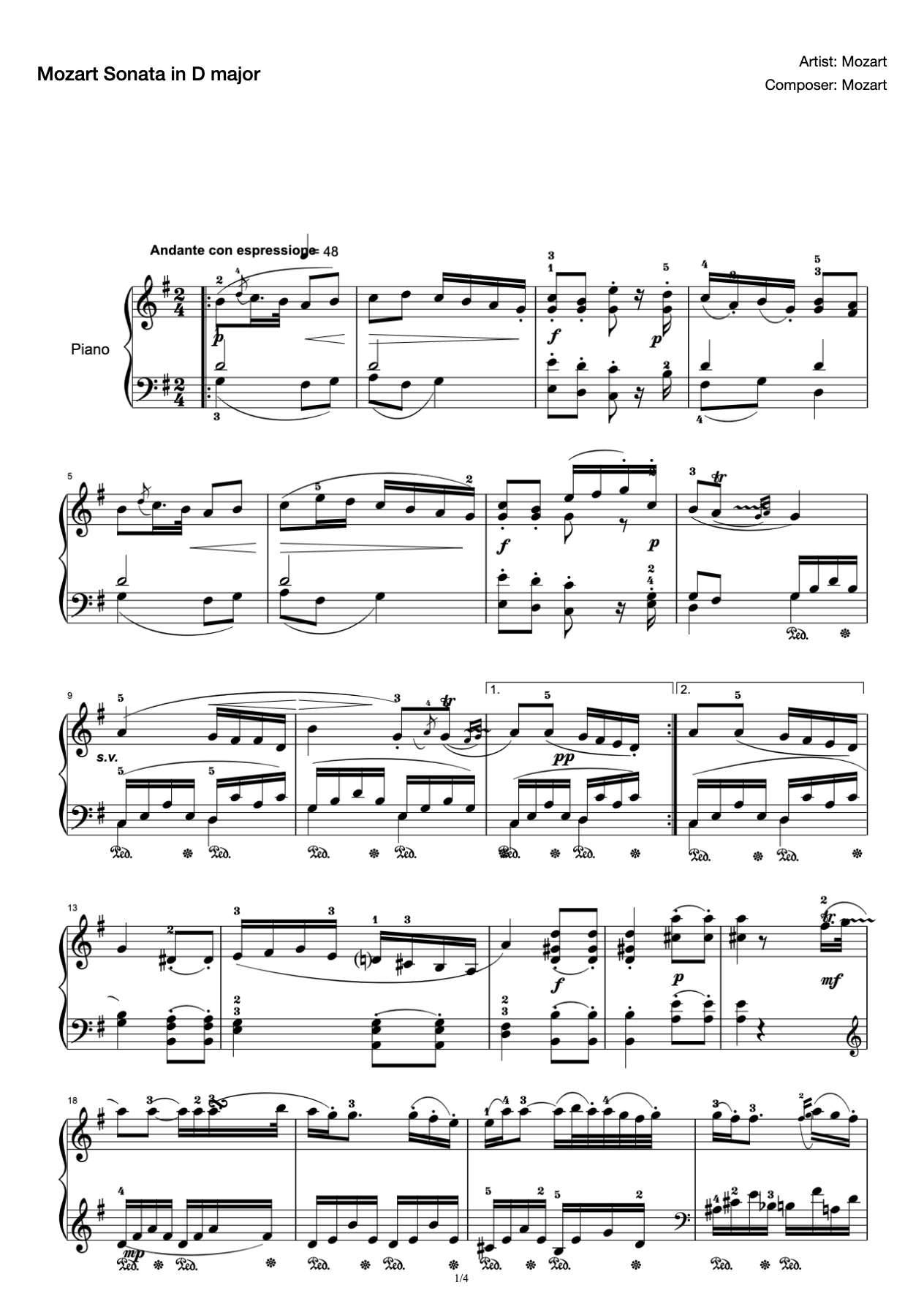 Mozart Piano Sonata No.9 in D major K.311 2nd movement preview