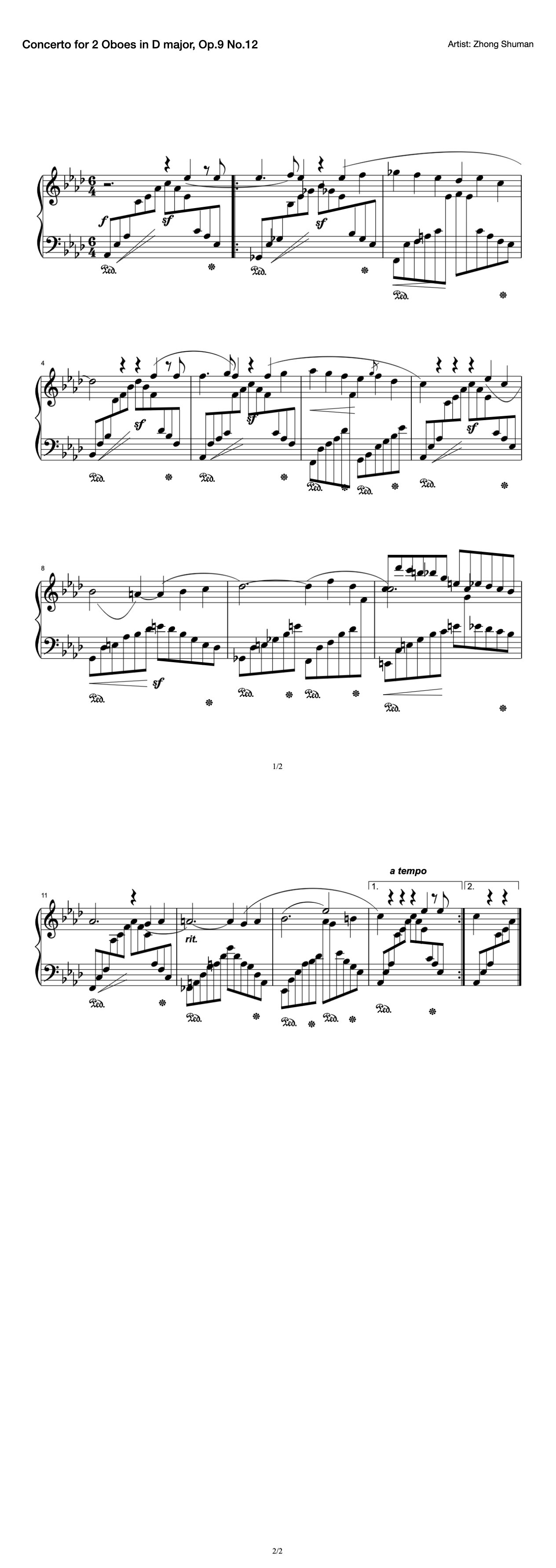 Concerto for 2 Oboes in D major, Op.9 No.12 preview