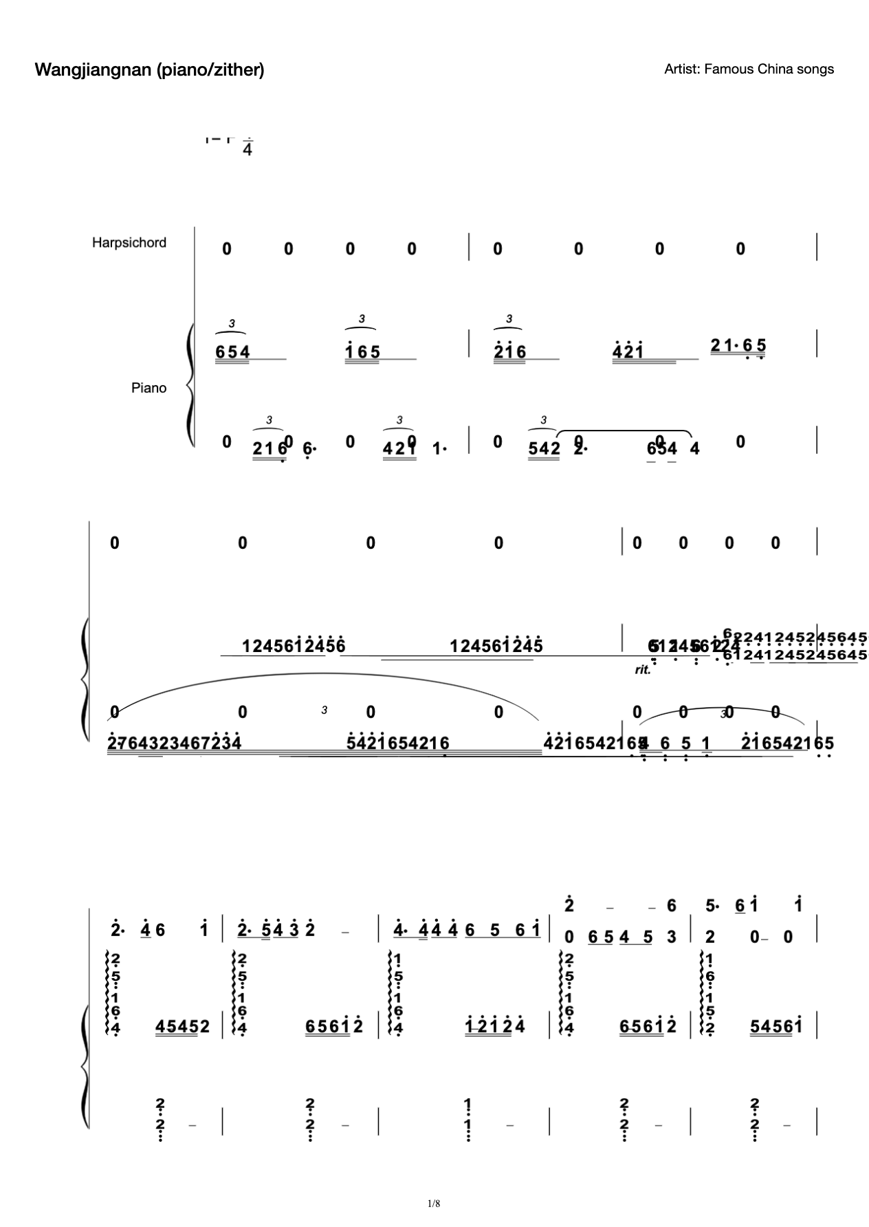 Wangjiangnan (piano/zither) preview