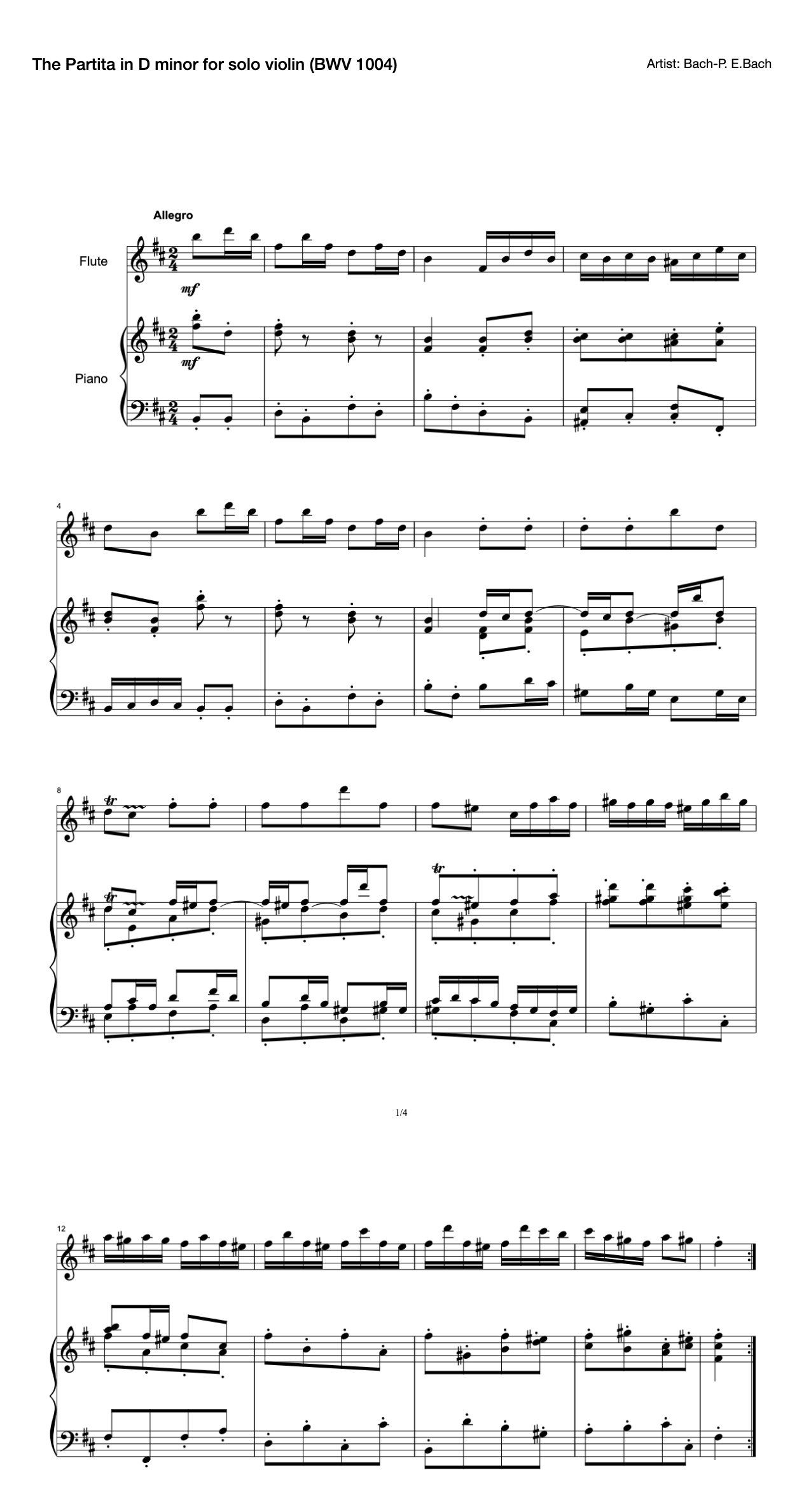 The Partita in D minor for solo violin (BWV 1004) preview