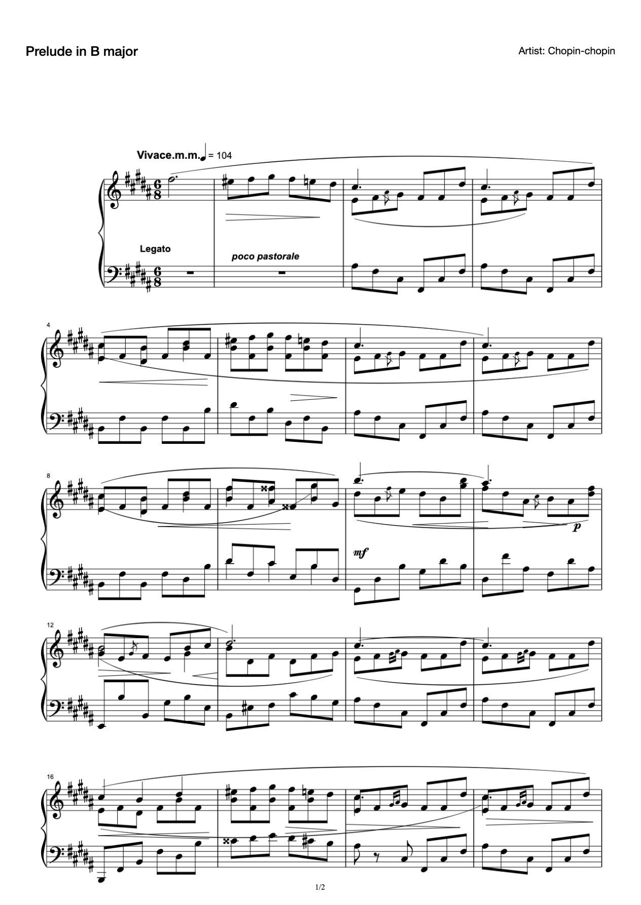 Prelude in B major-Chopin preview