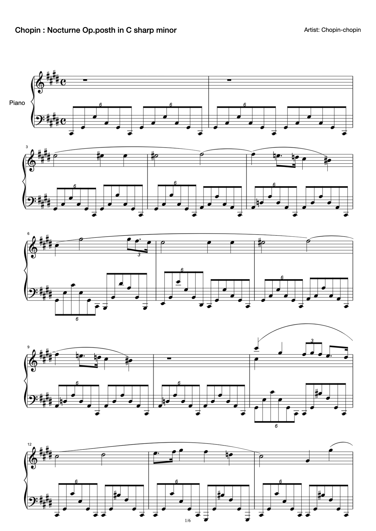 Chopin : Nocturne Op.posth in C sharp minor preview