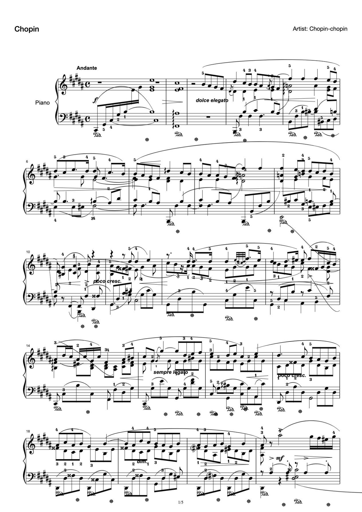 Chopin Nocturne in 17-B major (OP.62-1) preview