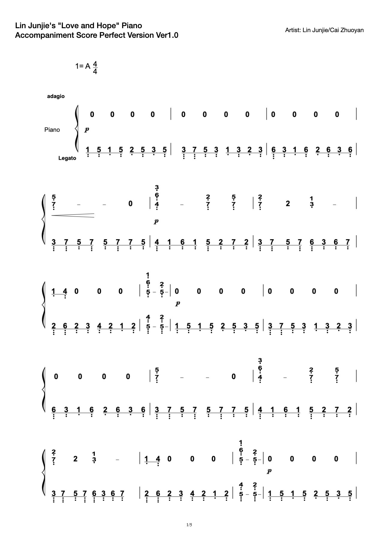 Lin Junjie's "Love and Hope" Piano Accompaniment Score Perfect Version Ver1.0 preview