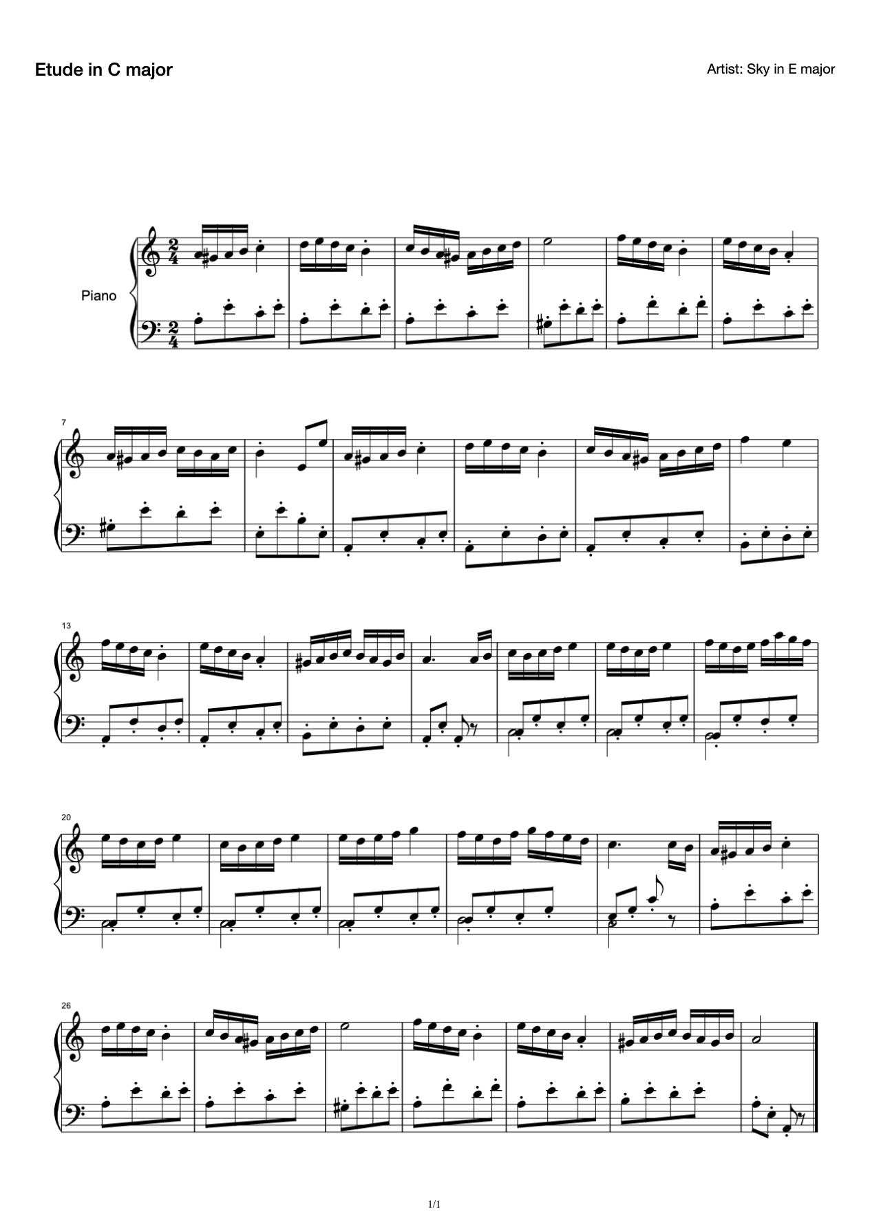 Etude in C major preview