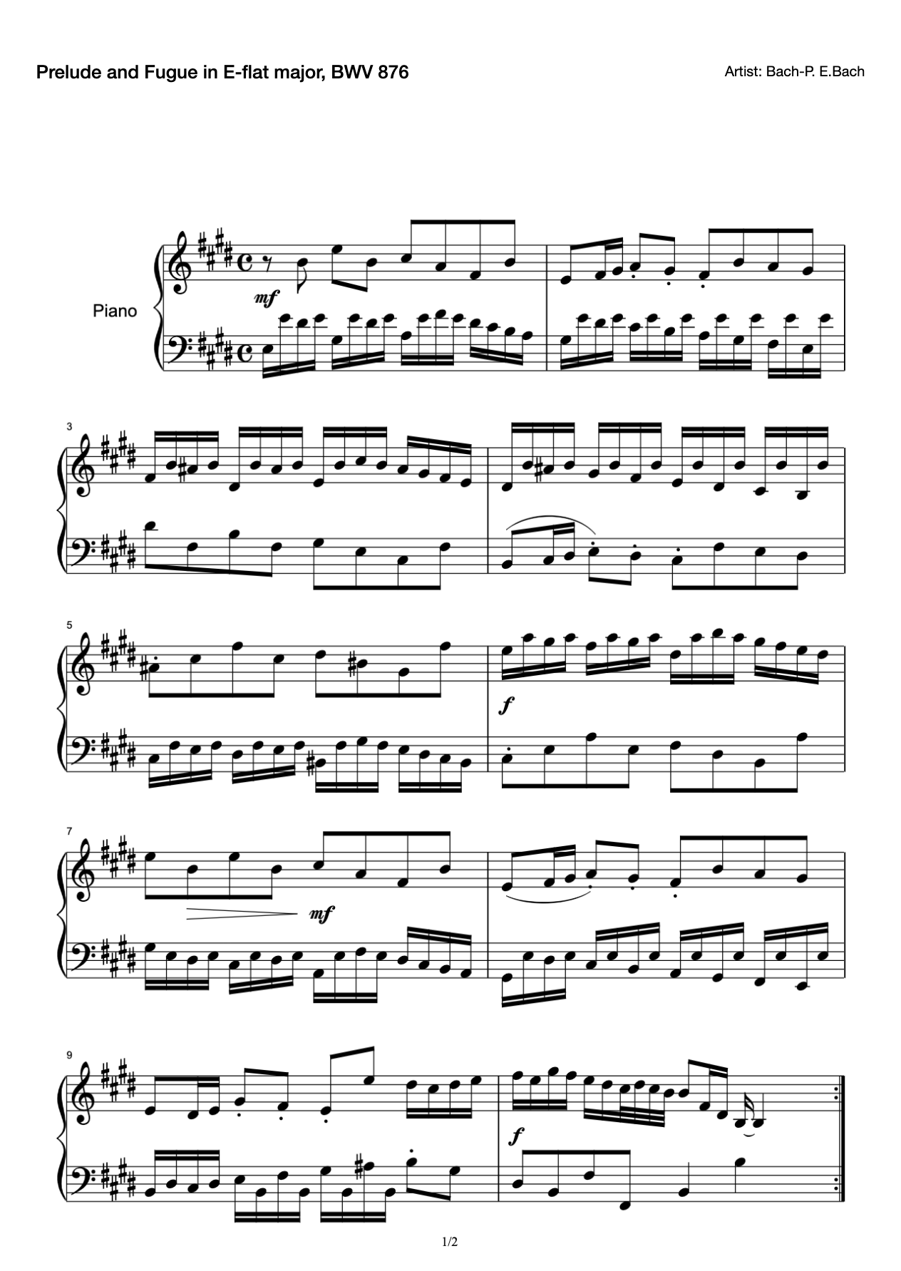 Prelude and Fugue in E-flat major, BWV 876 preview