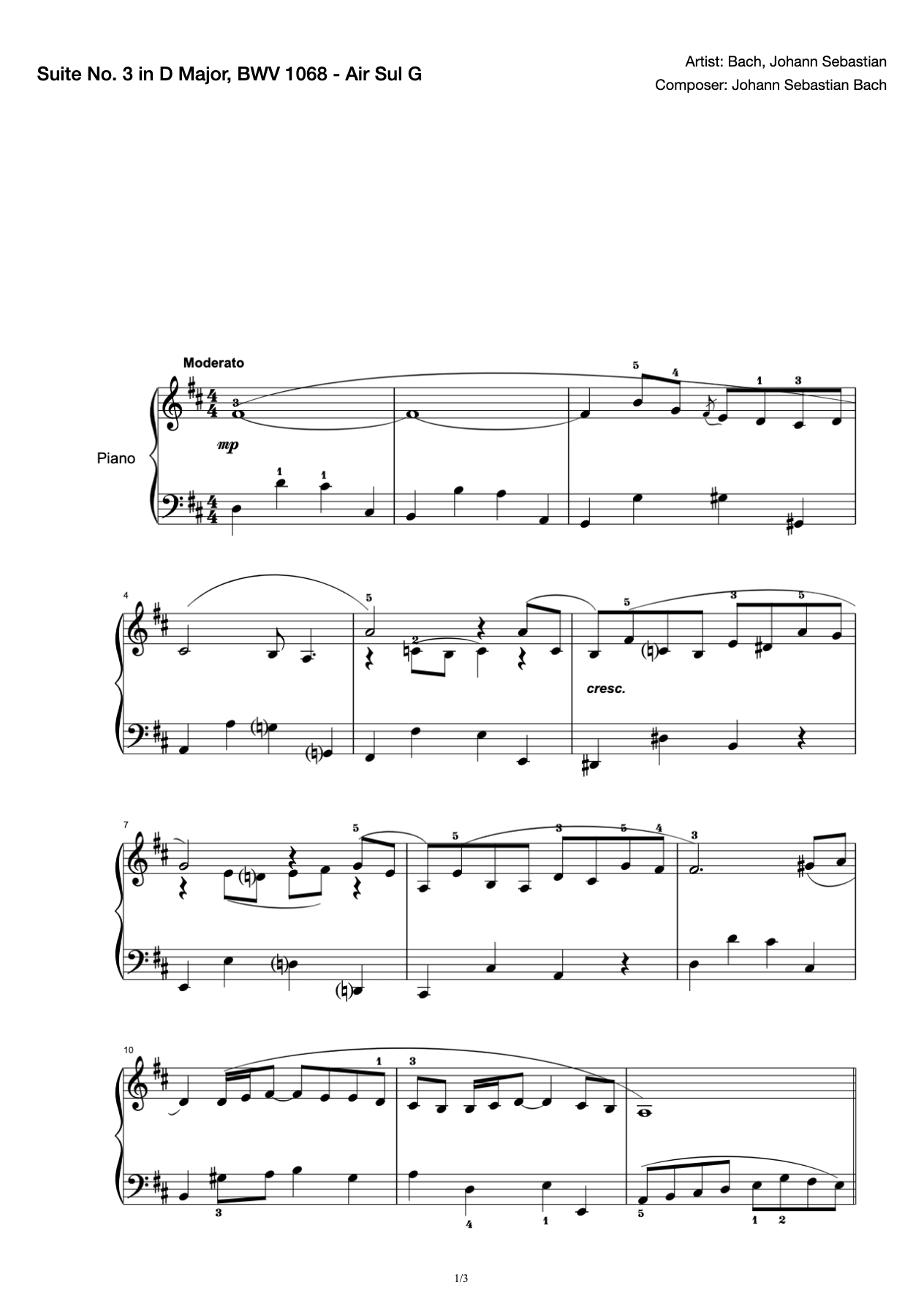 Suite No. 3 in D Major, BWV 1068 - Air Sul G preview