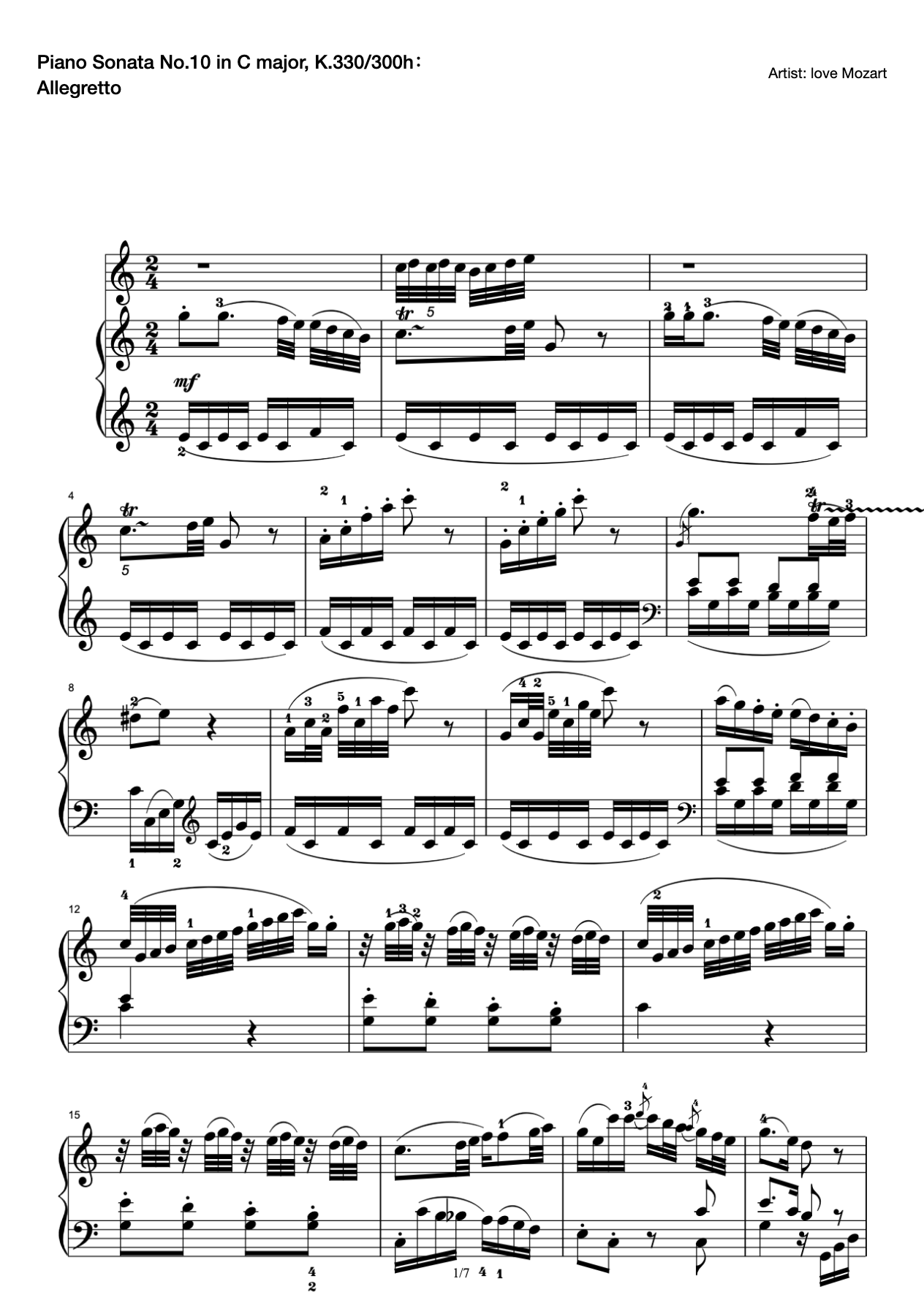 Piano Sonata No.10 in C major, K.330/300h：Allegretto preview