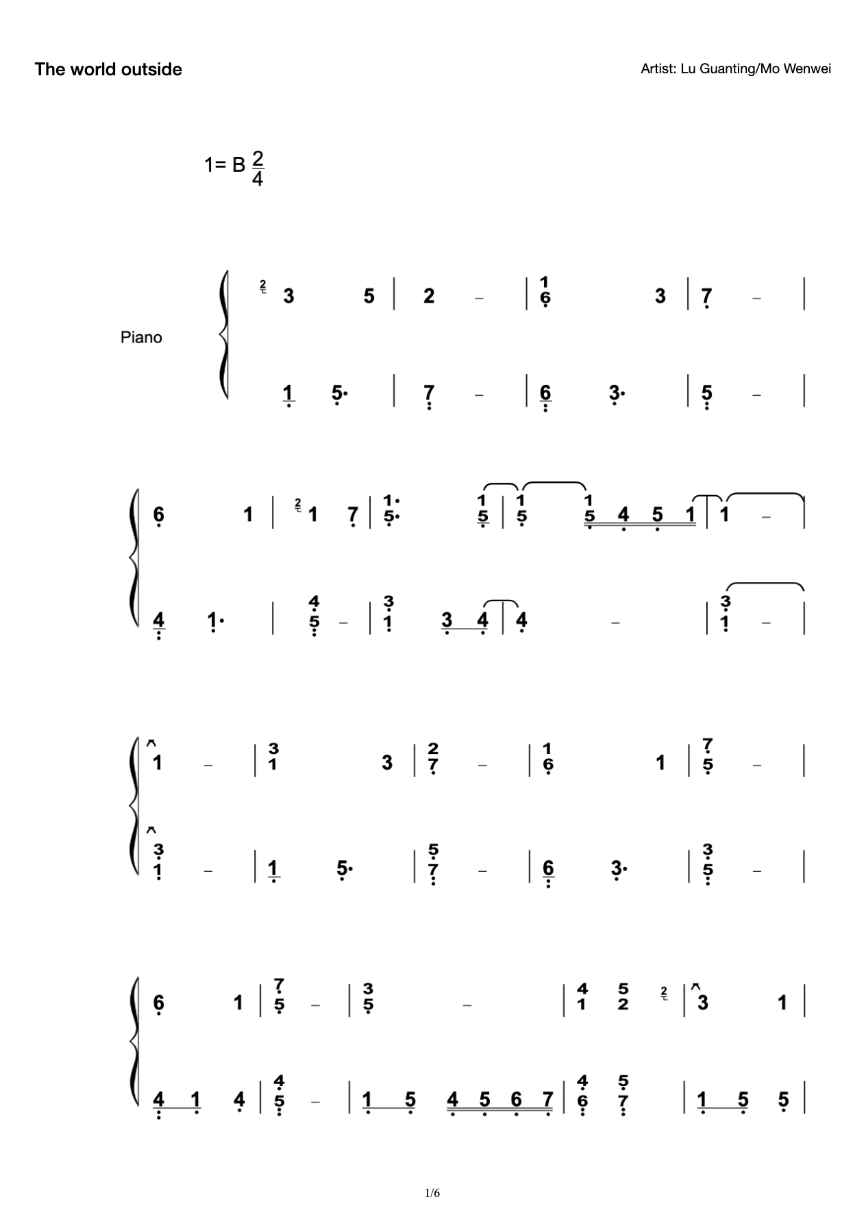 Accompaniment Score of Karen Mok Version of "The Outside World" preview