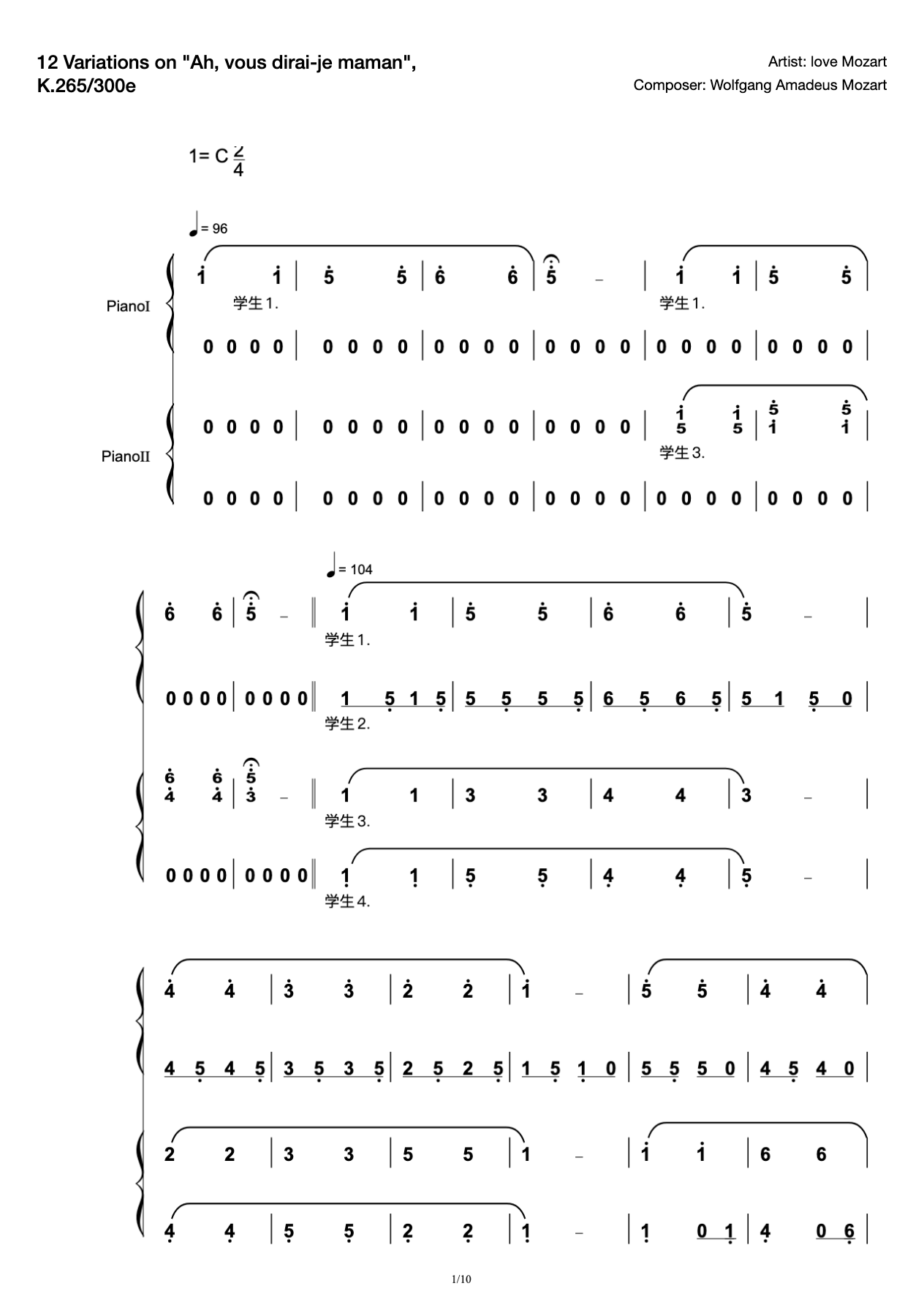 12 Variations on "Ah, vous dirai-je maman", K.265/300e preview