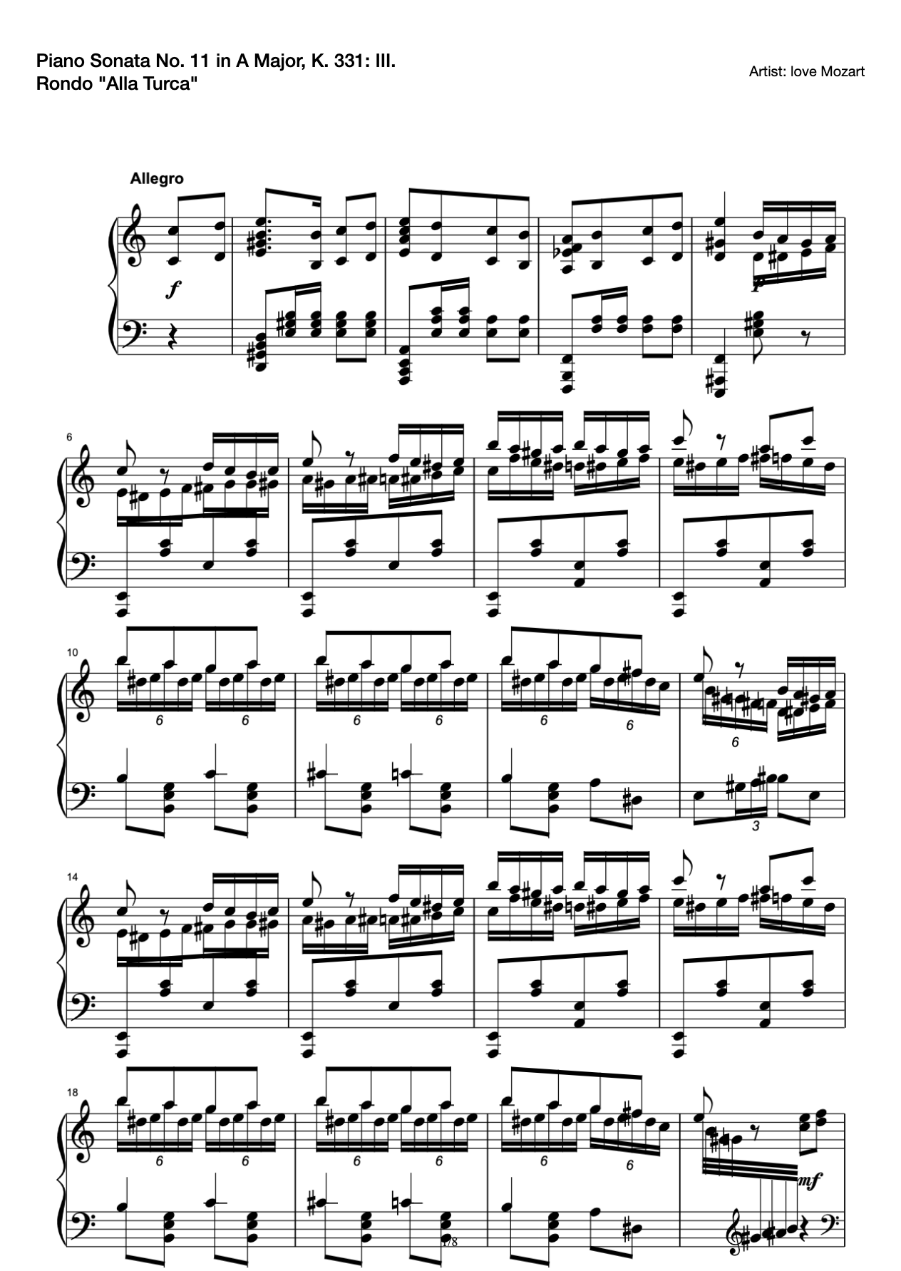 Piano Sonata No. 11 in A Major, K. 331: III. Rondo "Alla Turca" preview