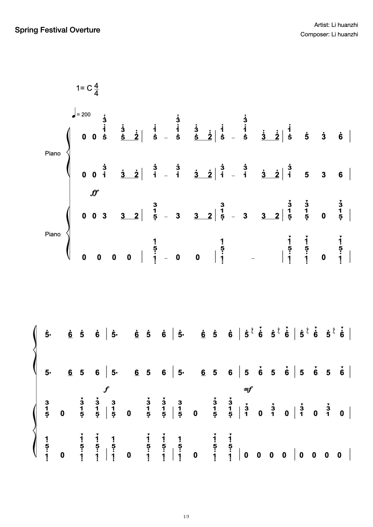 "Spring Festival Overture (Excerpt)" Four-handed Play Spectrum, Spring Festival is coming, don't you want to play one? preview