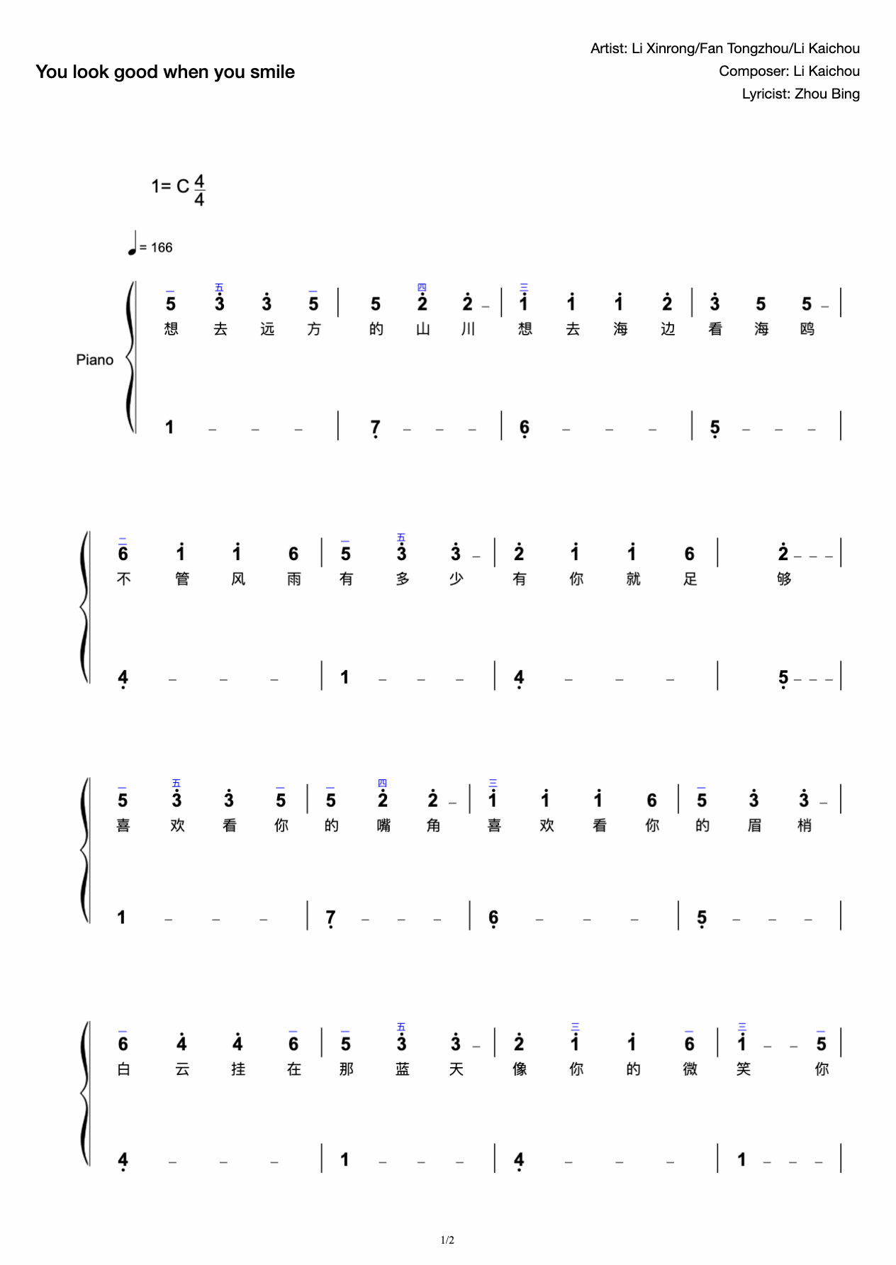 You look good when you smile (soup 2) with fingering teaching version preview