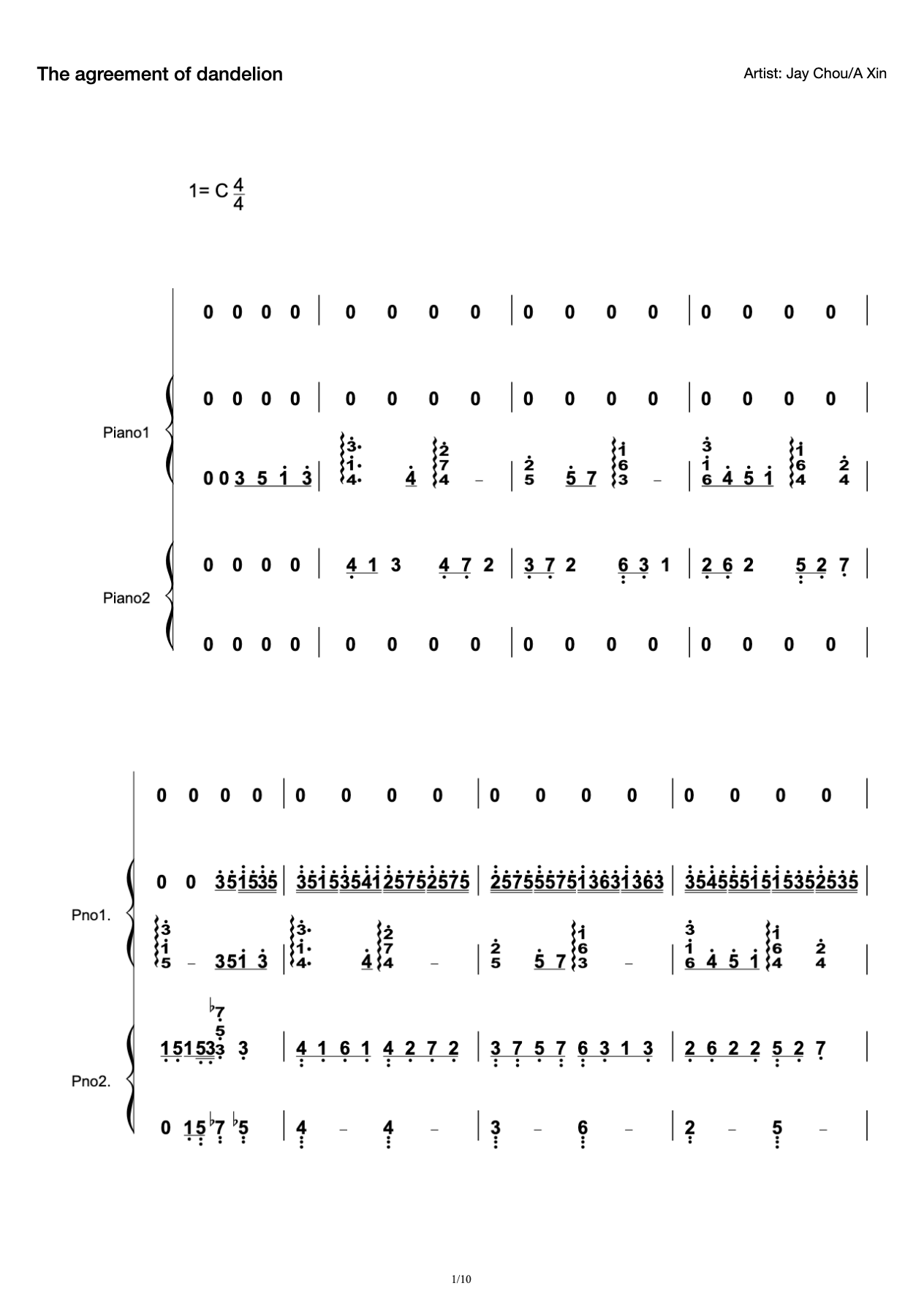 The agreement of dandelion (four hands playing accompaniment score) preview