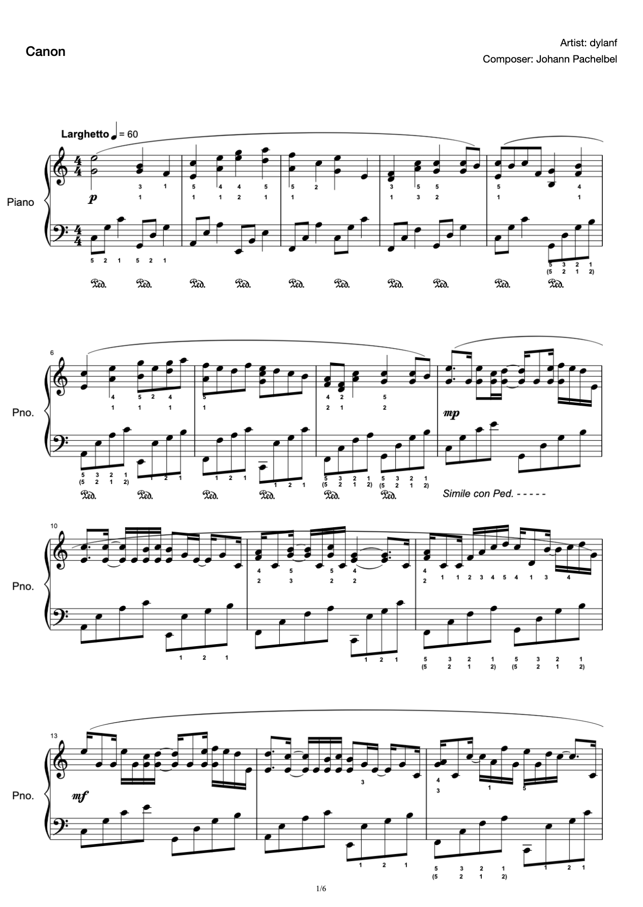 Canon (Classic Piano Edition) Finger Easy to play dylanf Classic Canon Canon in D Major (Classic Piano Edition) D major Canon Canon in C major preview