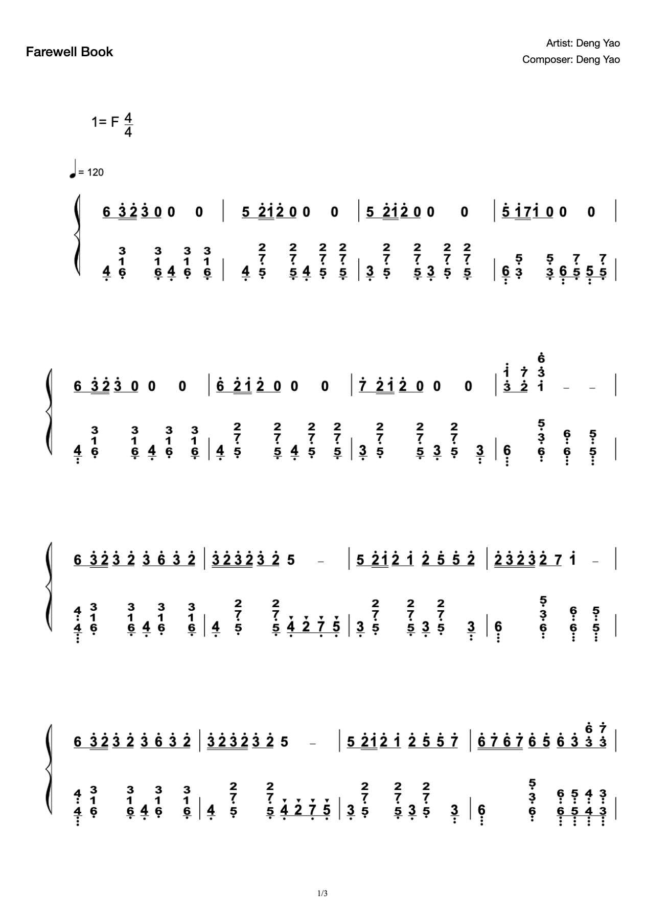 Farewell Book Complete Solo Score Deng Yao preview