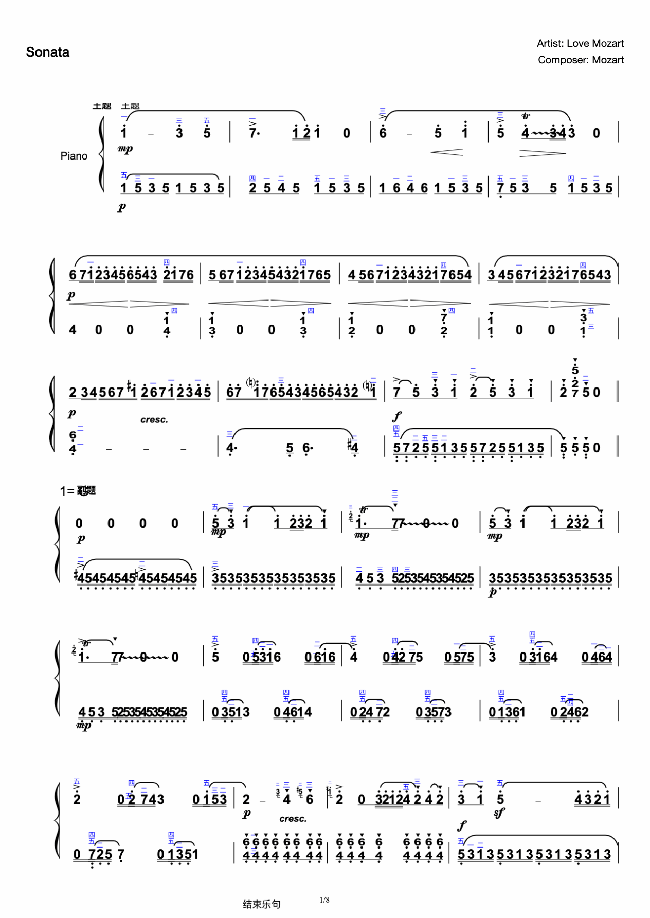 K545-With Fingering (Piano Sonata in C Major) preview