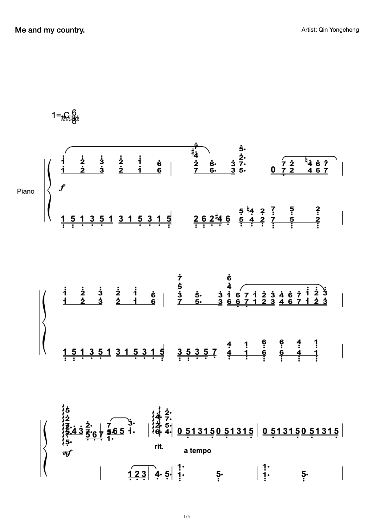 "Me and My Motherland" Accompaniment Score preview