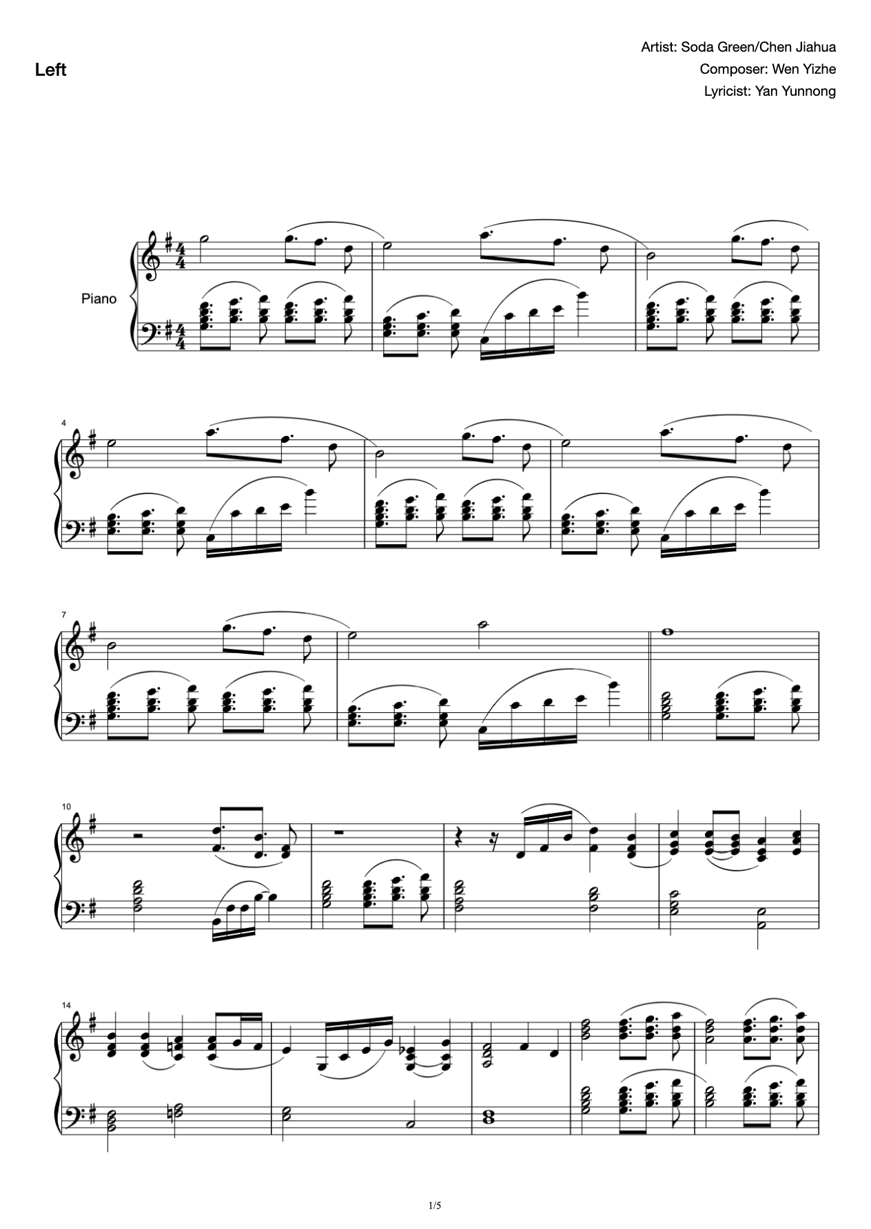 Left (piano accompaniment score) preview