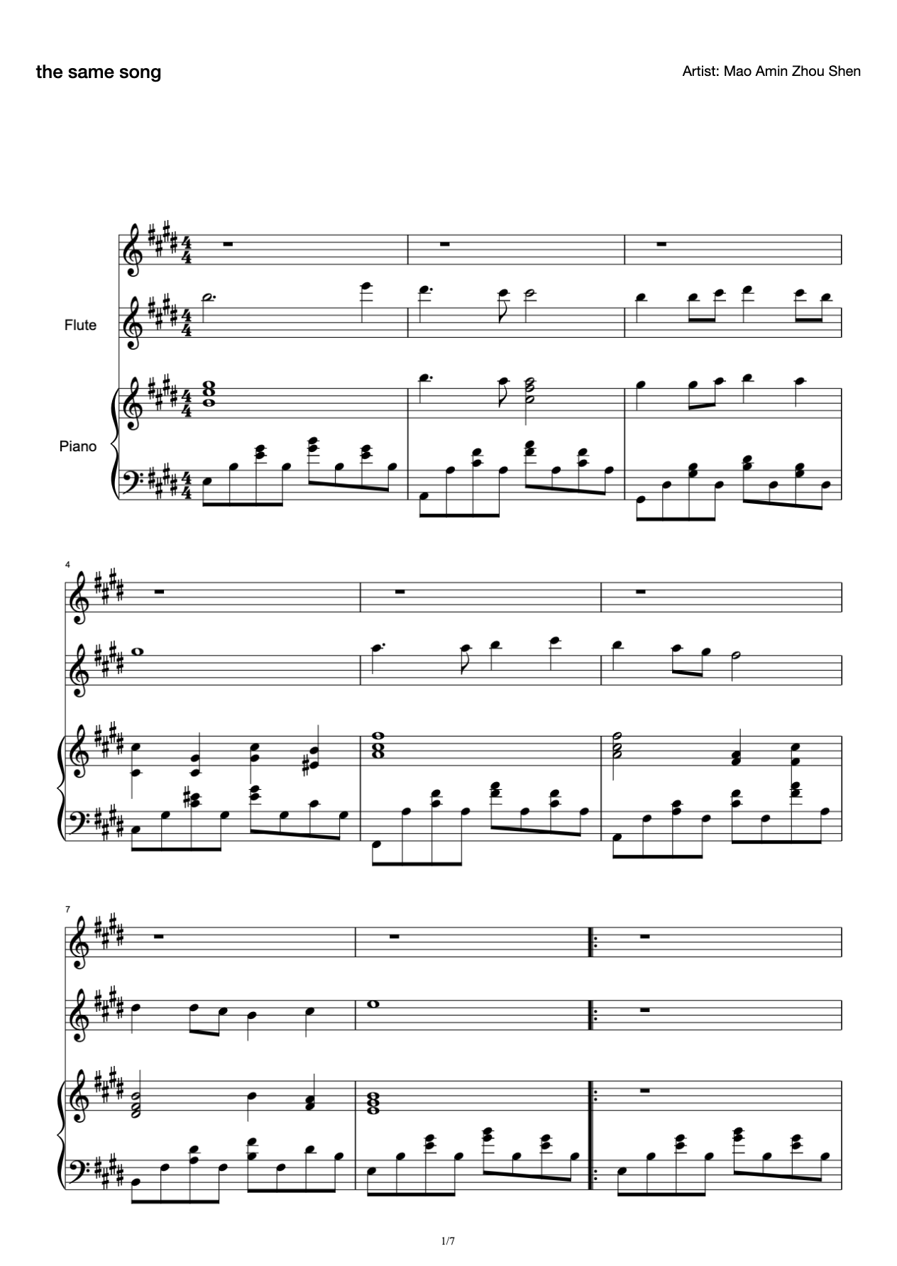 [Classic Old Song] Same Song (Small Accompaniment Score and Performance Score) preview