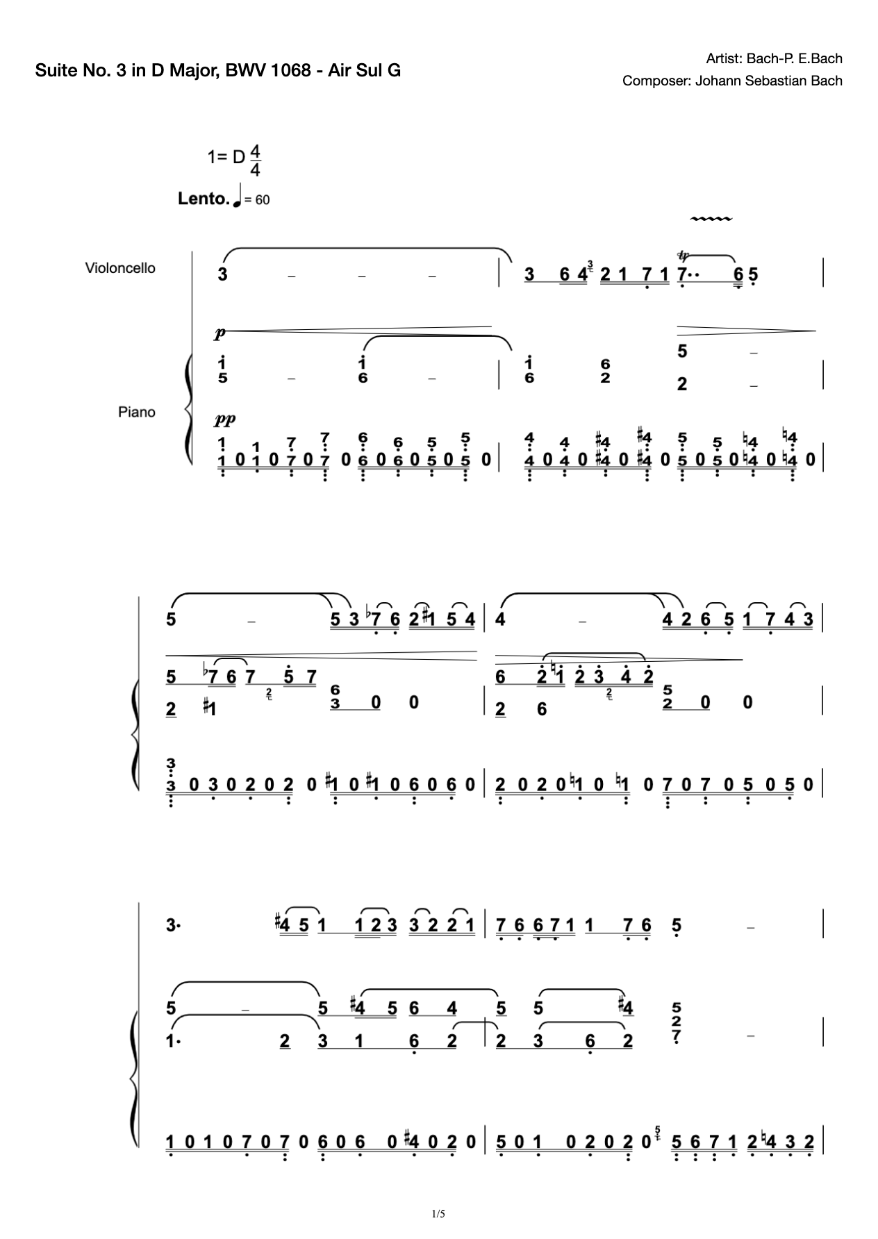 Suite No. 3 in D Major, BWV 1068 - Air Sul G preview