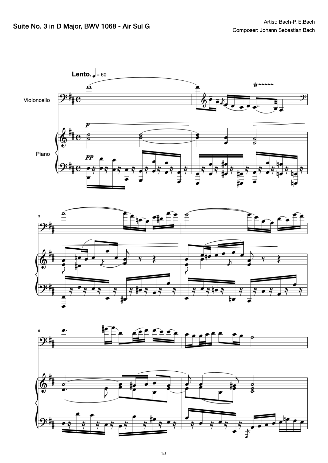 Suite No. 3 in D Major, BWV 1068 - Air Sul G preview