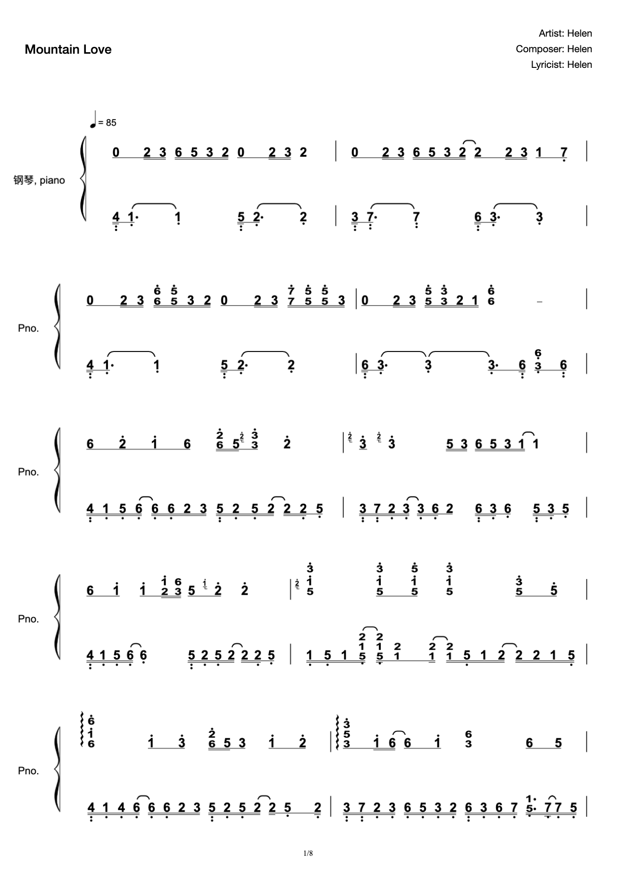 Helen's "Love in the Mountains" (adapted from Cuppix, a super-high reduction solo version) preview