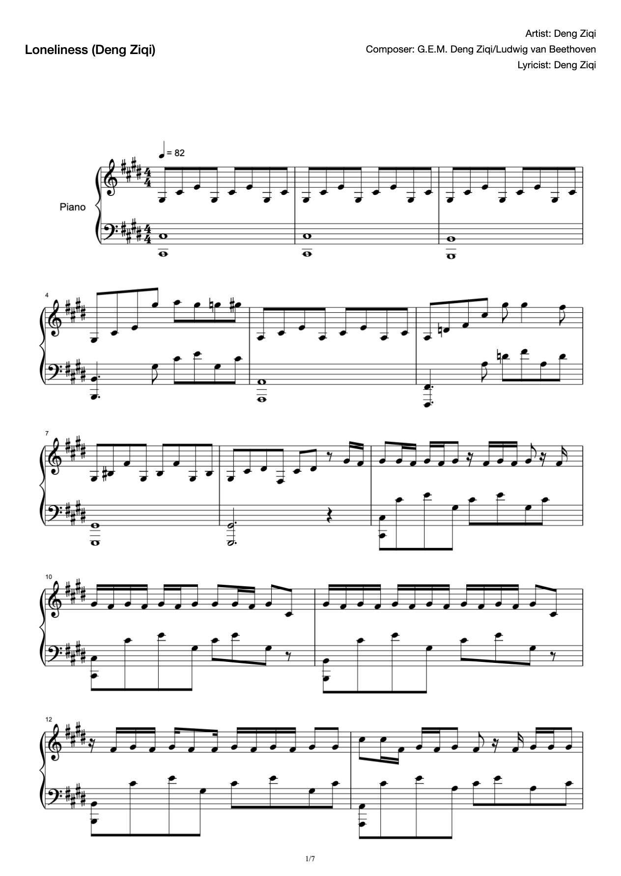 G.E.M. Deng Ziqi-Loneliness [Simple Solo Score]] preview