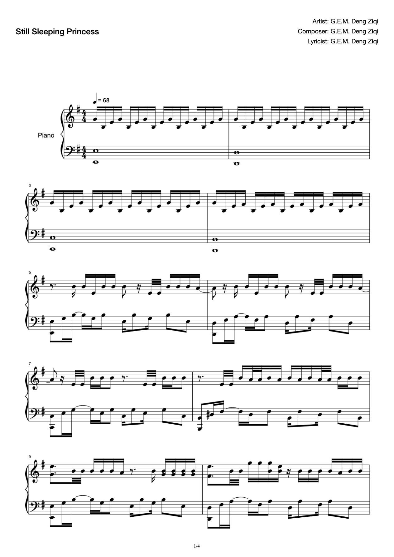 Still Sleeping Princess [Solo Score]-G.E.M. Deng Ziqi- preview