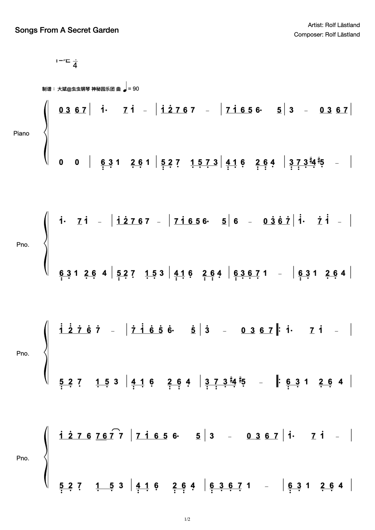 Song of the Secret Garden/Songs From A Secret Garden-Solo Score preview