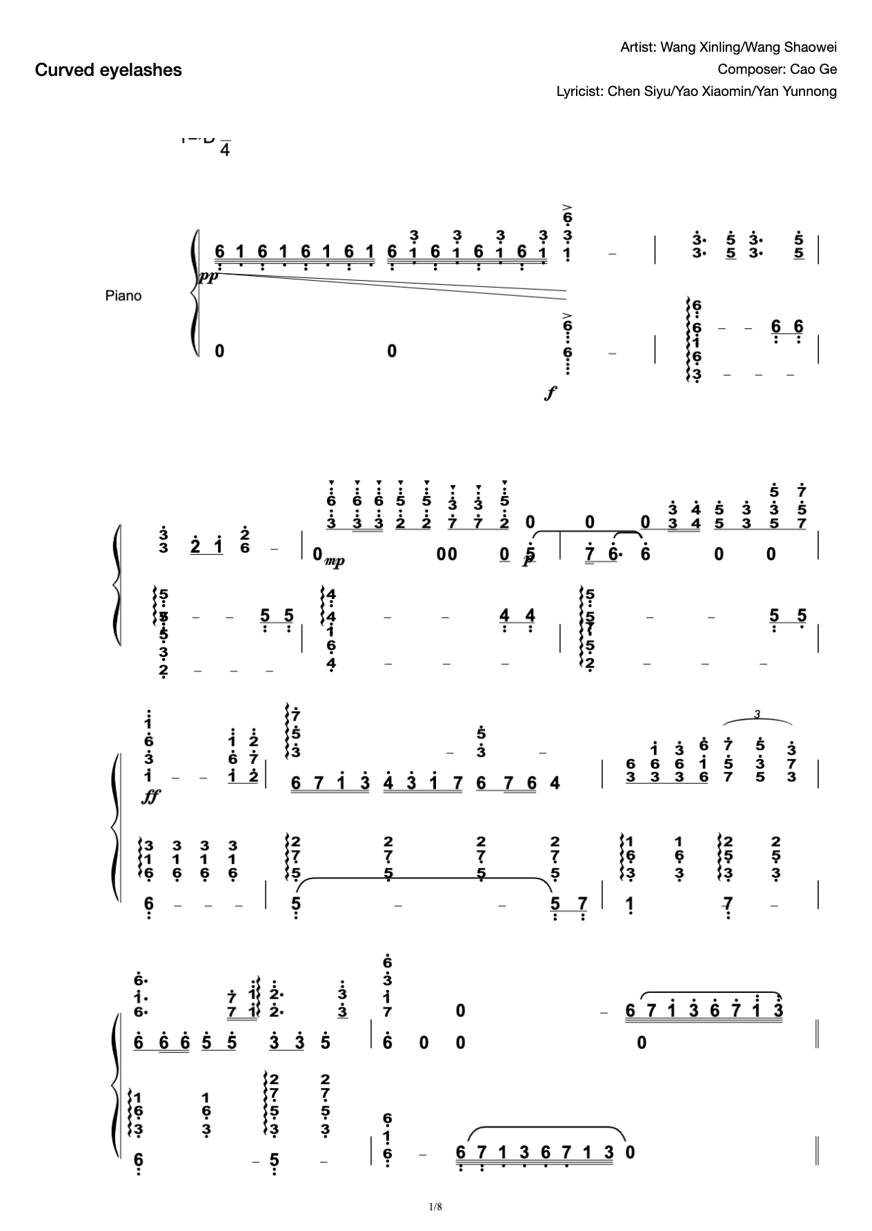 Eyelash Curved Piano Adaptation (Dedicated to Sister Xinling) preview