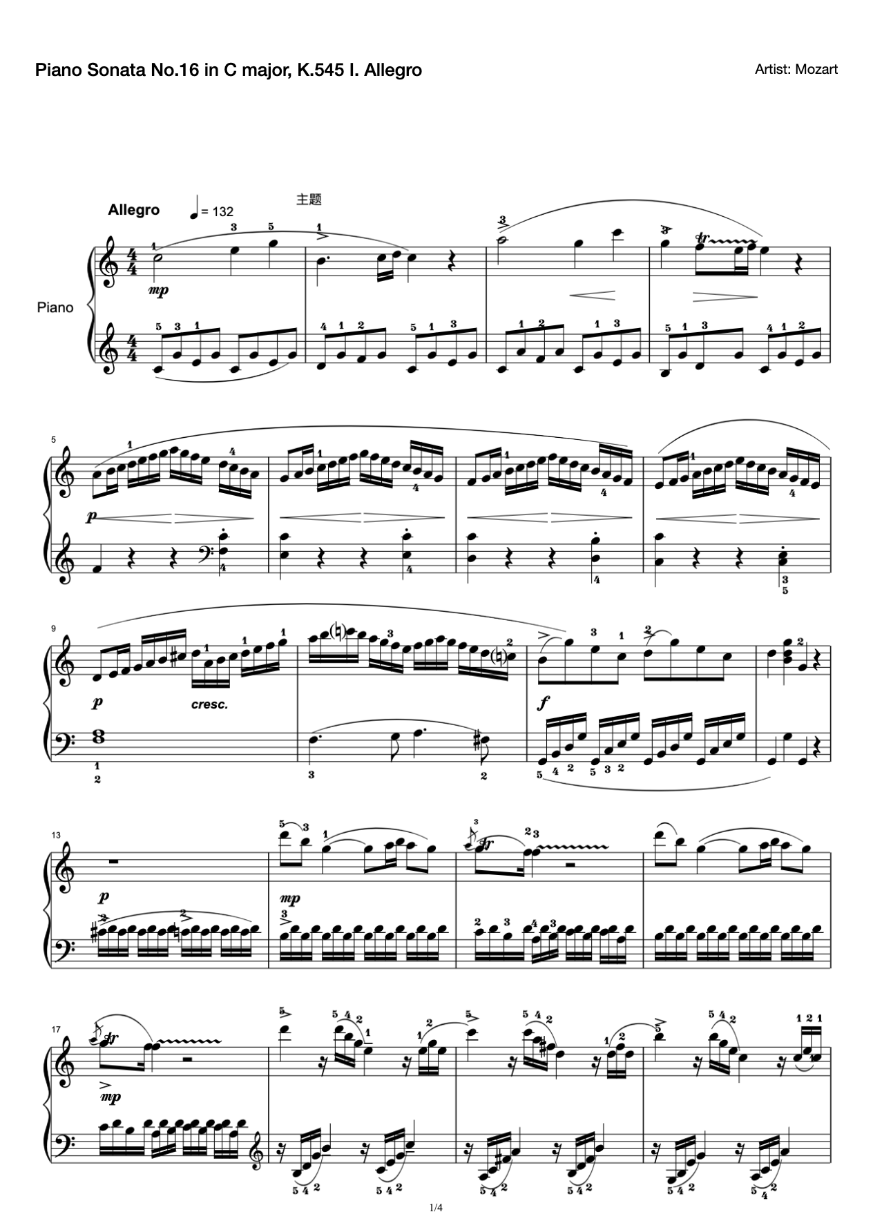 Piano Sonata No.16 in C major, K.545  I. Allegro preview