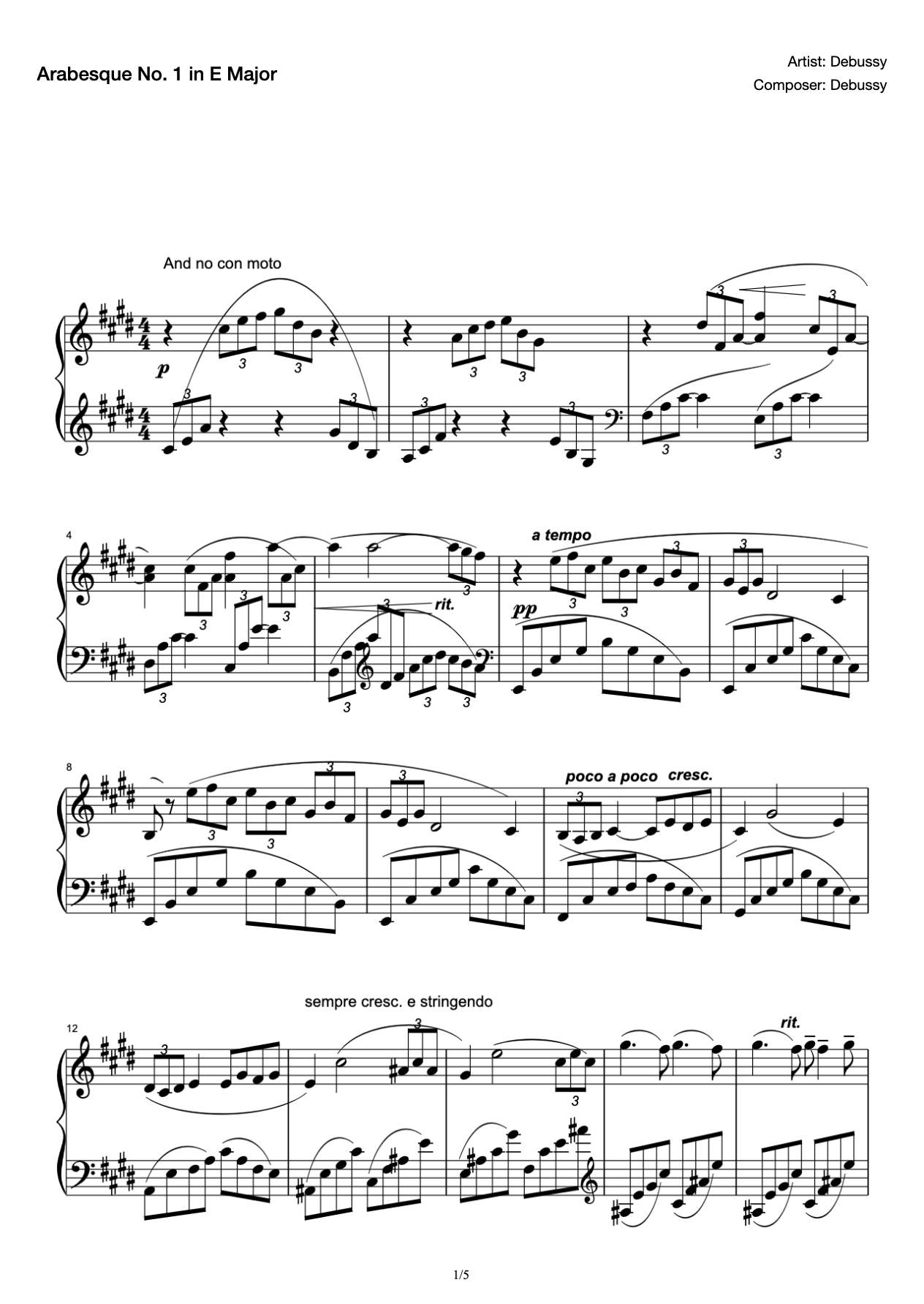 Arabesque No. 1 in E Major preview