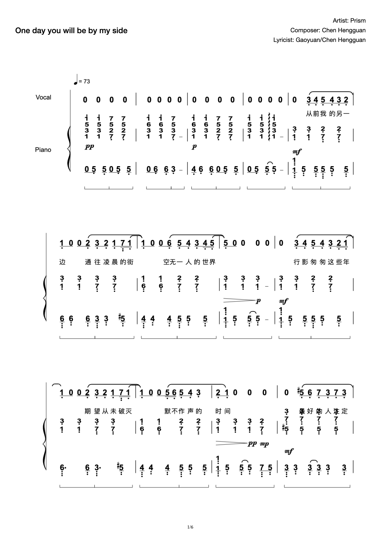 "One Day You Will Be by My Side" Playing and Singing Accompaniment Attachment-Extreme Reduction preview