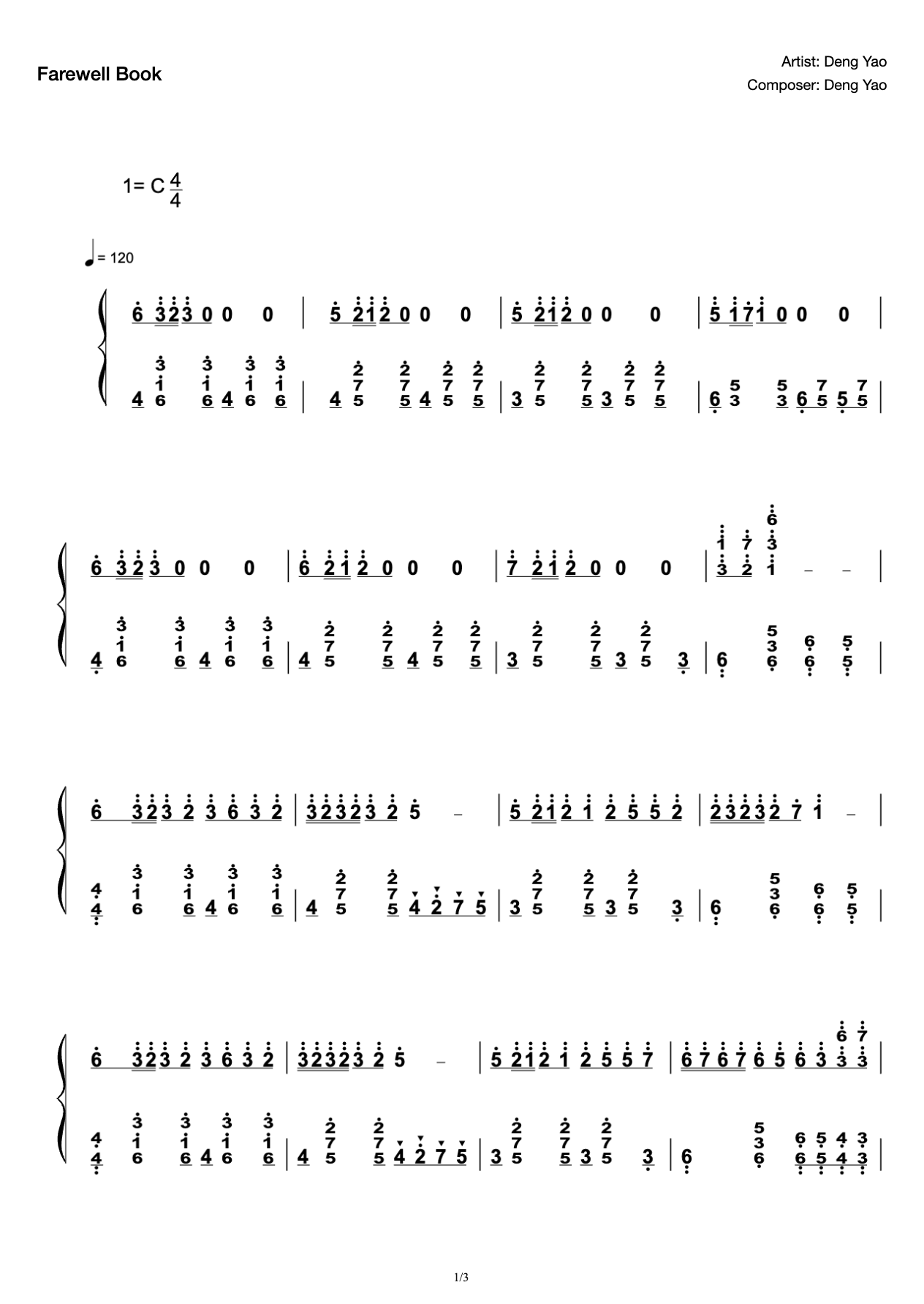 Farewell Book C Tune Complete Score Deng Yao preview