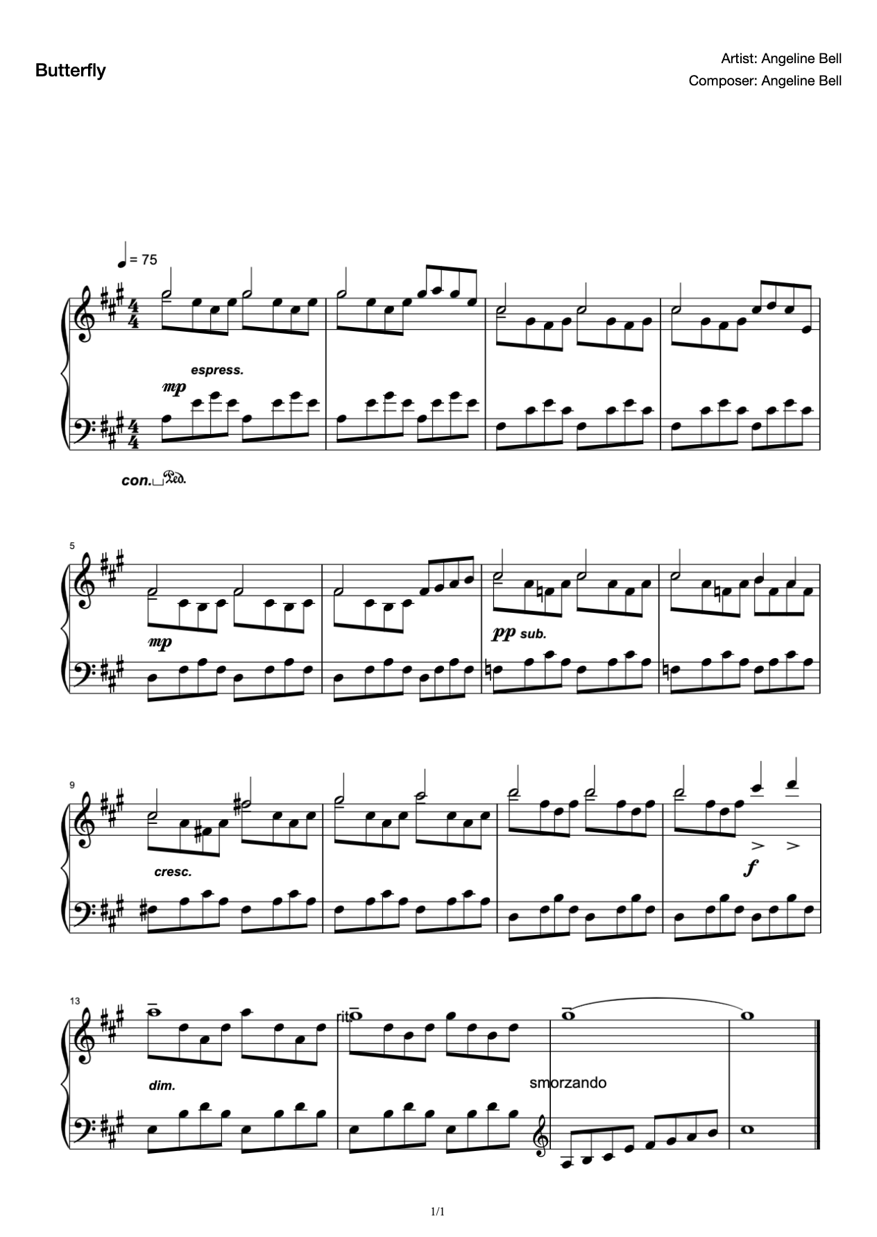 Butterfly/Butterflies-Free sheet music [Fantasy]] preview