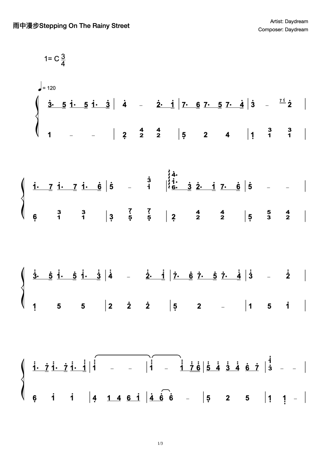 Walk in the Rain-C Tune-Stepping On The Rainy Street-Daydream-Daydream-Walk in the Rain Piano Score-Walk in the Rain-Stepping On The Rainy Street Piano Score-Stepping On The Rainy Street Score preview