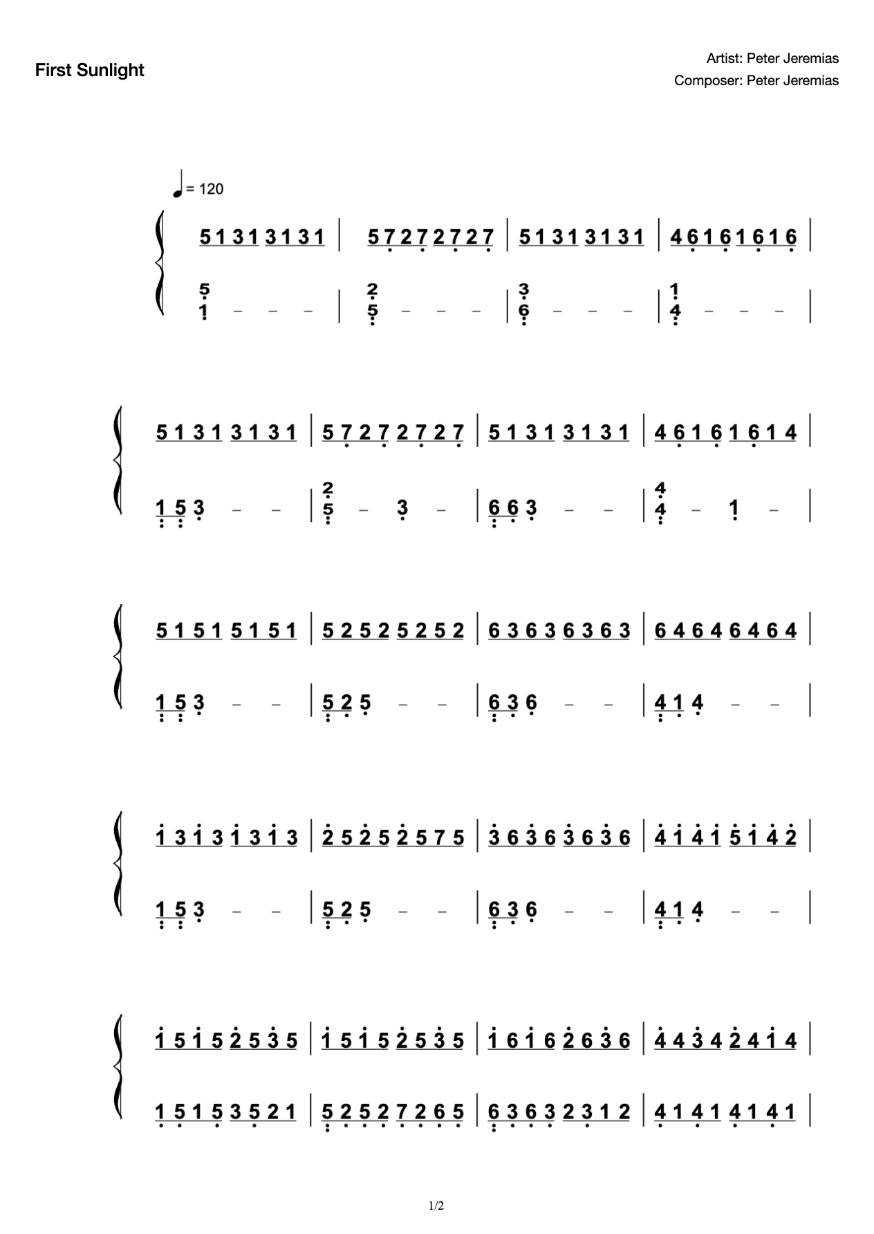 First Sunlight-Peter Jeremias-First Sunlight钢琴谱-First Sunlight五线谱 preview