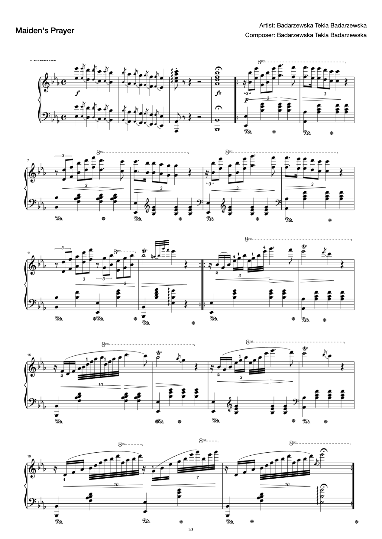 Maiden's Prayer [Original Version]-Badayevska Tekla Badarzewska-Maiden's Prayer Piano Sketch-Maiden's Prayer Sketch preview