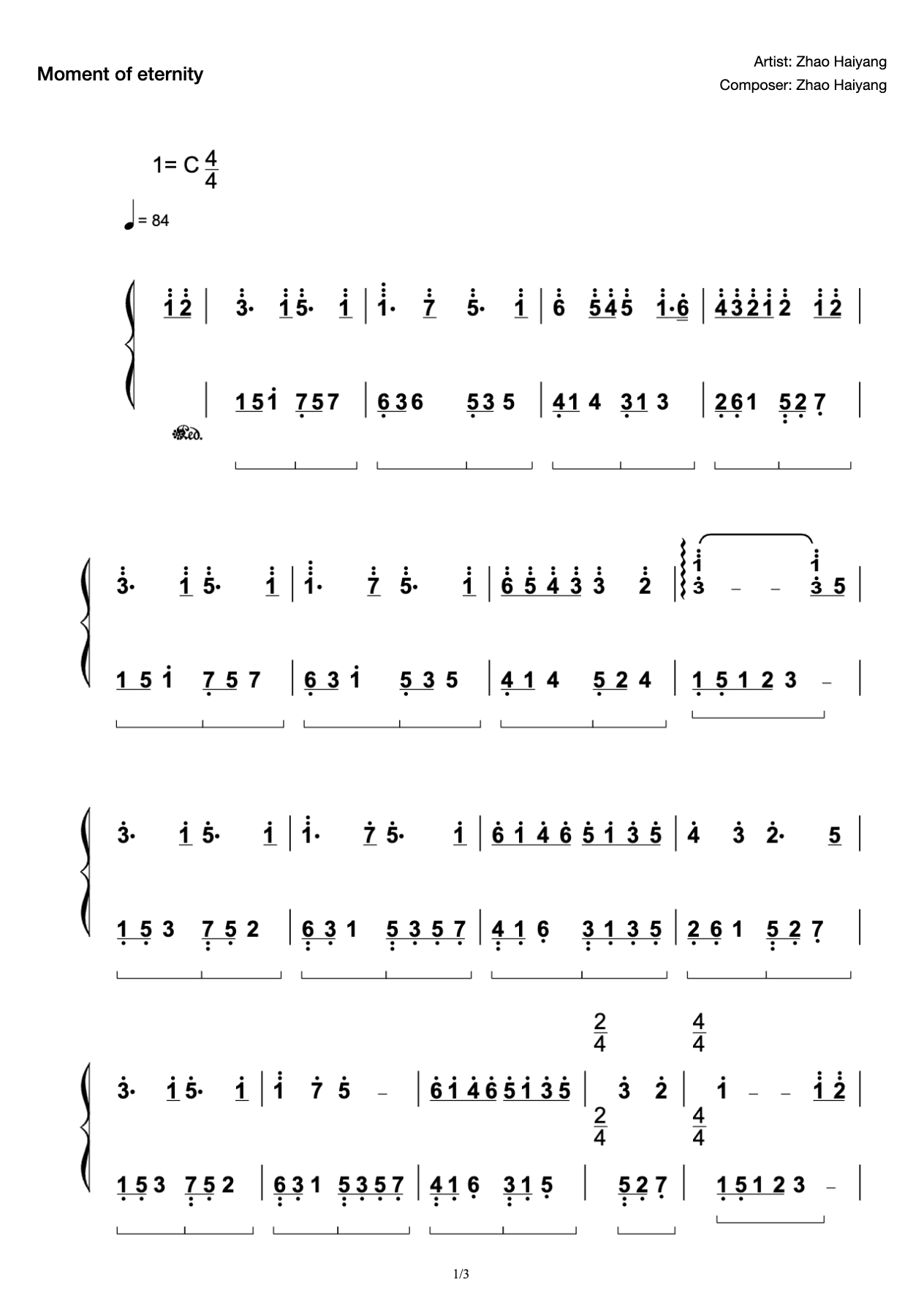 Moment Eternal C Key [Accurate Reduction]-Zhao Haiyang-Night Piano Music preview