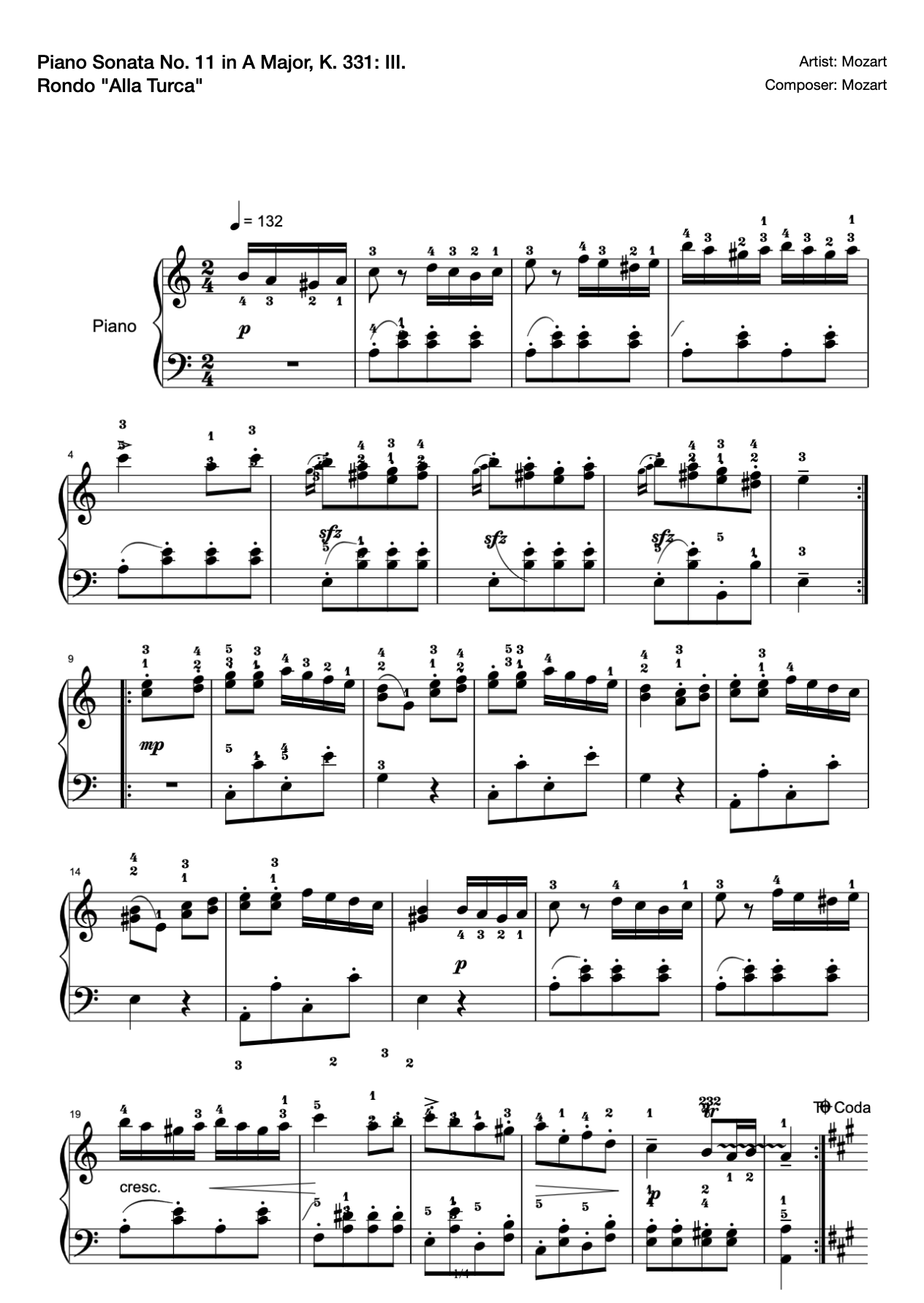 Piano Sonata No. 11 in A Major, K. 331: III. Rondo "Alla Turca" preview