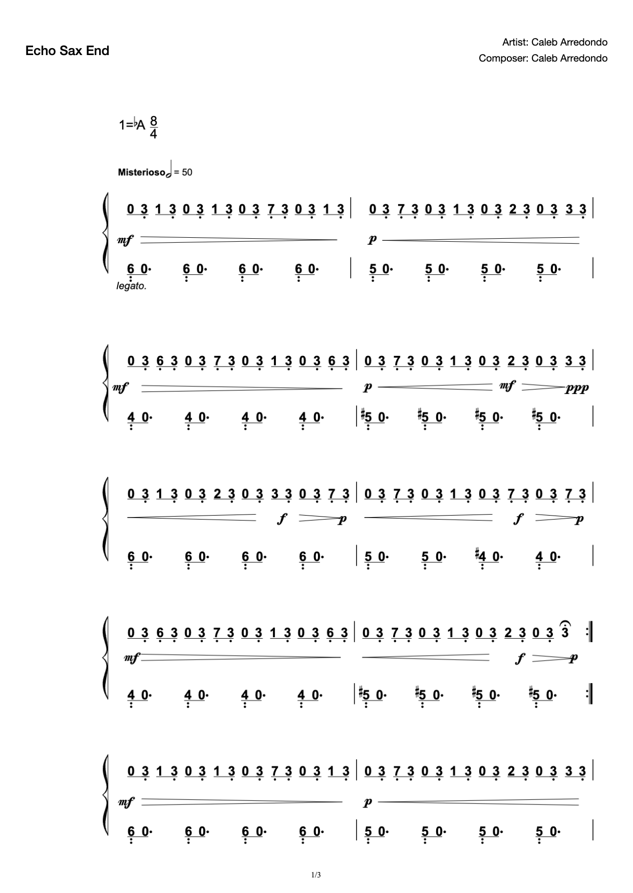 "Echo Sax End" piano solo orthography By "sad song 』 preview