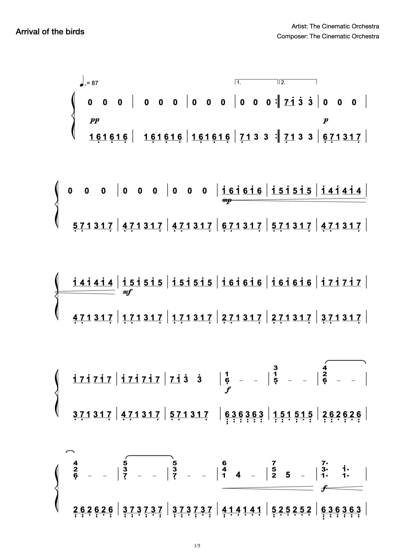 Arrival of the birds - The Cinematic Orchestra   G♭ 大调 preview