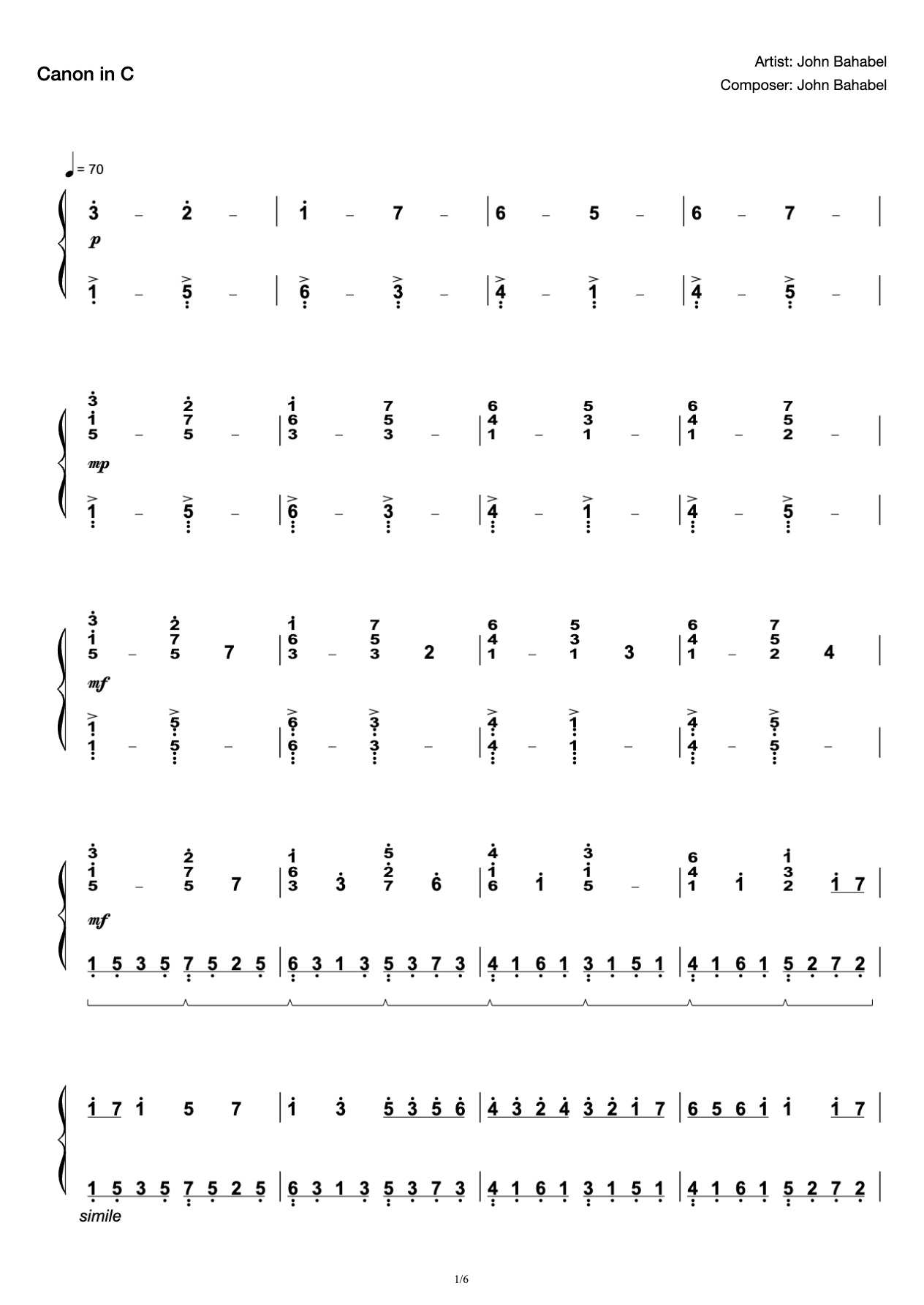 C major Canon Canon in C John Bahabel preview