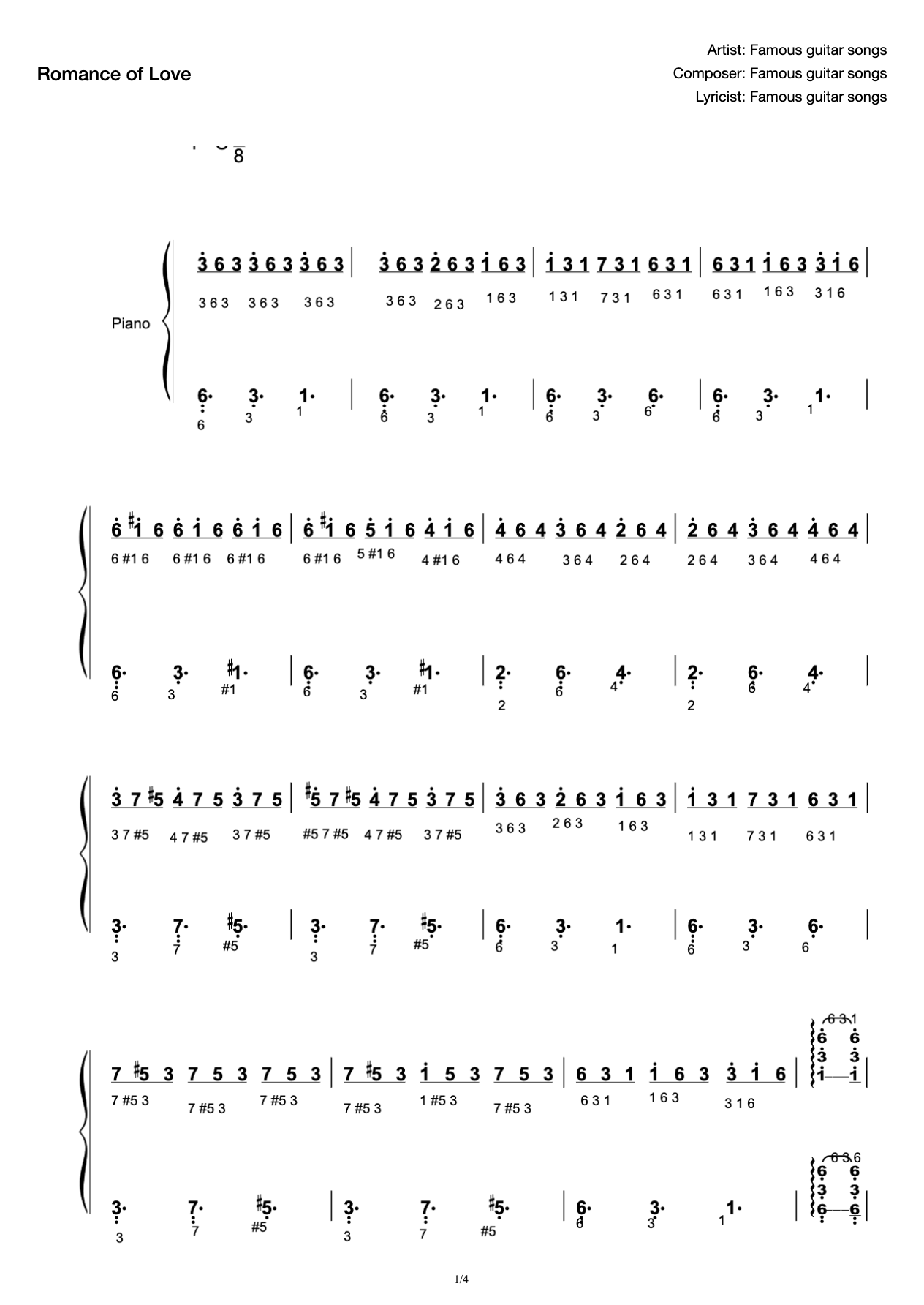 Love Romance Marking Fingering Easy to Handy C Tone with Simplified Annotation Wu Lingyun Piano Edition preview