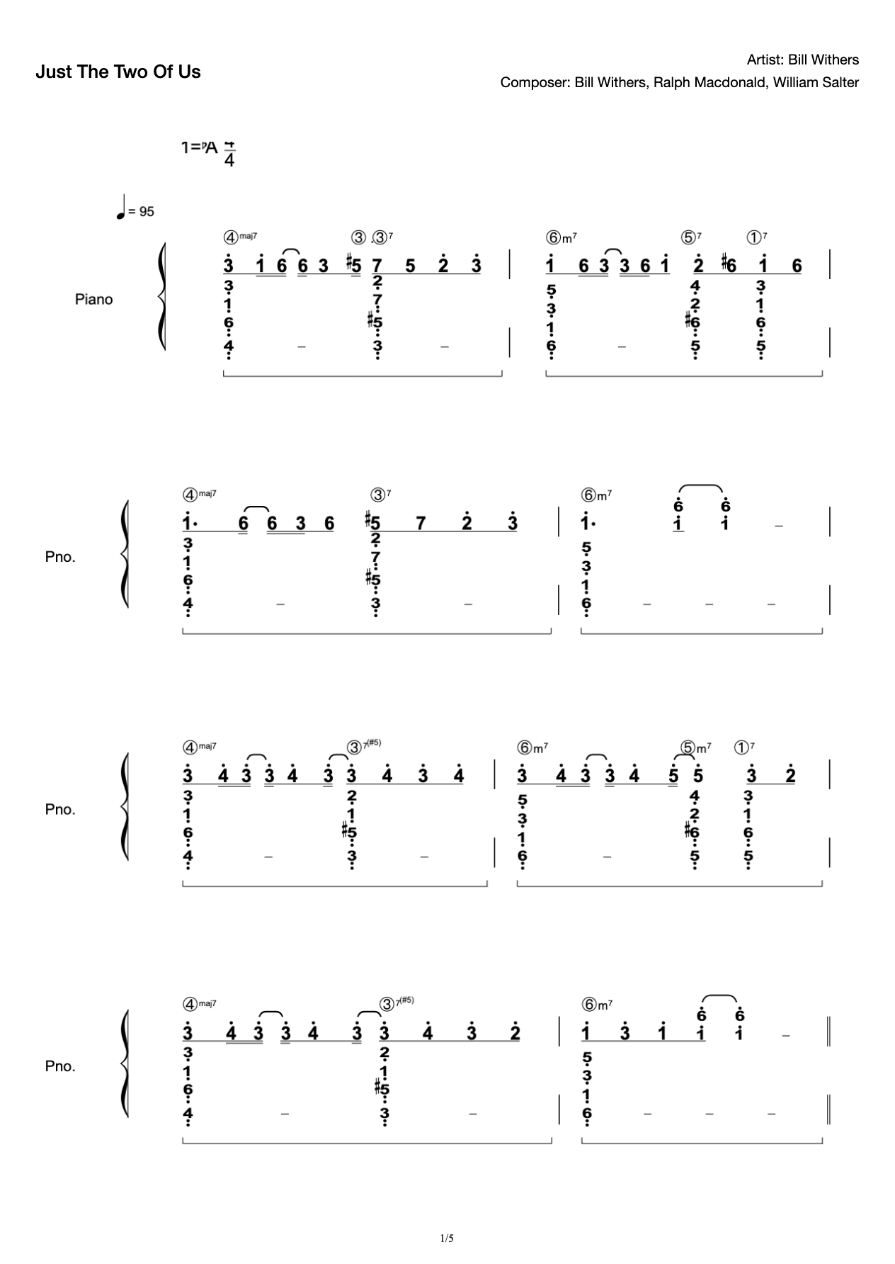 Just The Two Of Us, original simple full solo version. Chord Marker Lyrics, Bill Withers preview