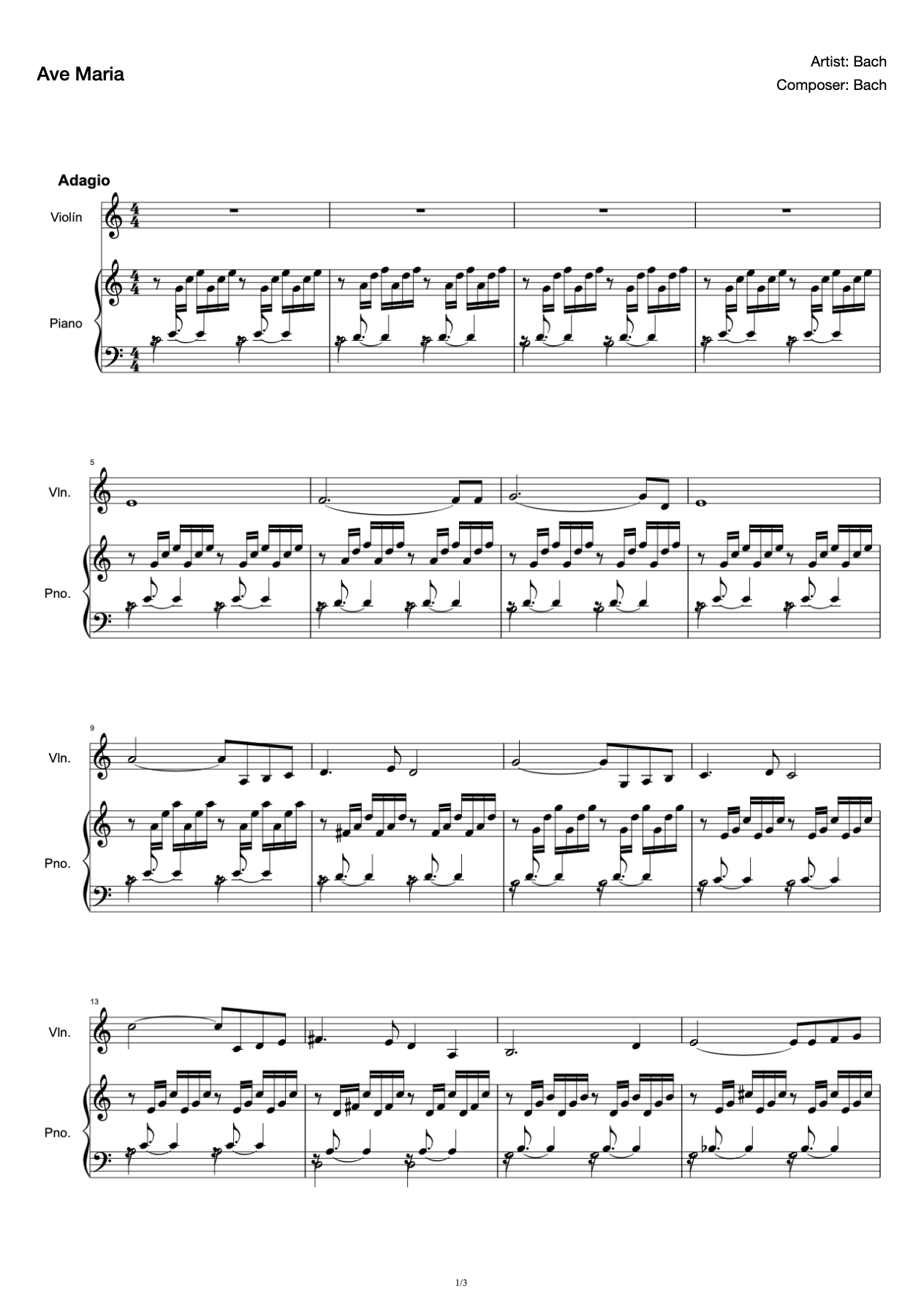 Ave Maria Violin and Piano Score (Bach & Cournot) preview