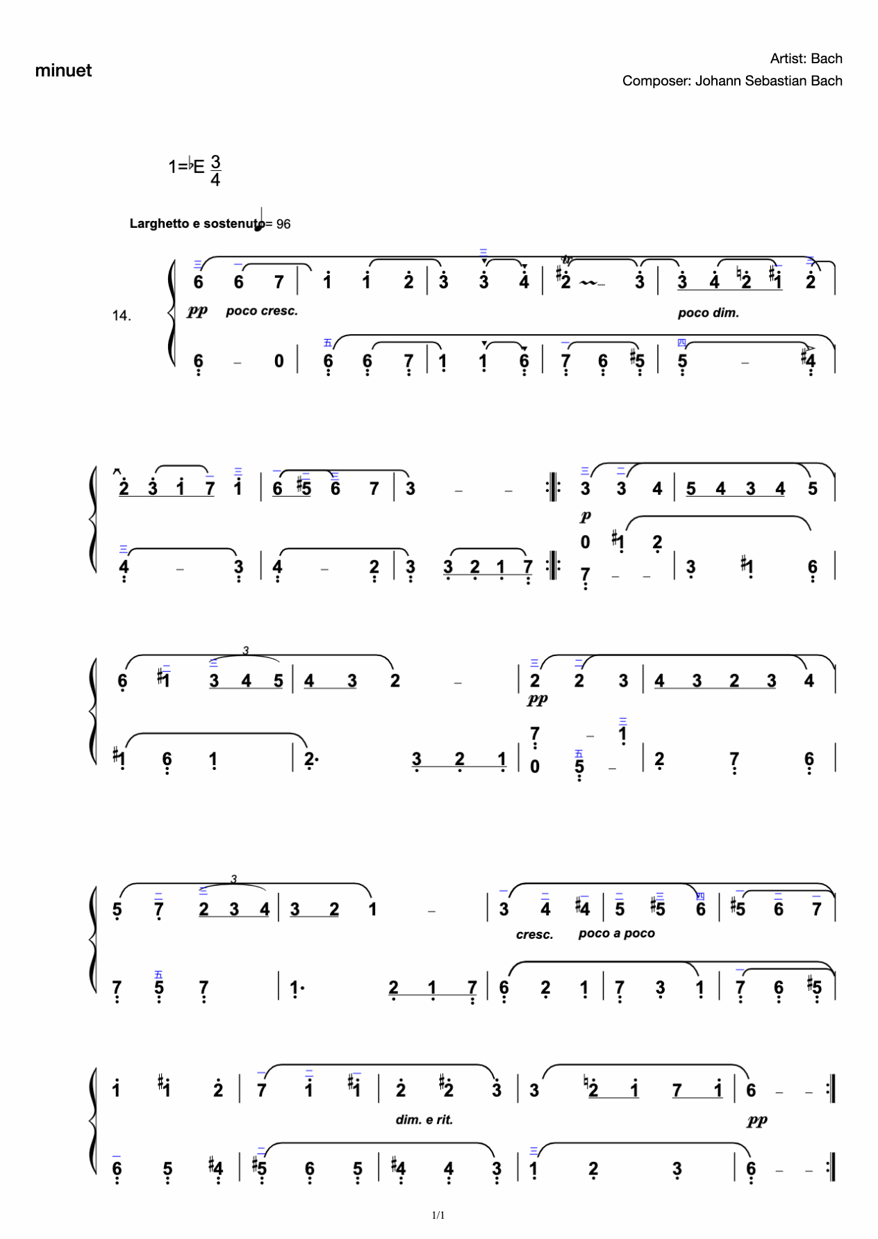 Bach Elementary 14-Minuet preview