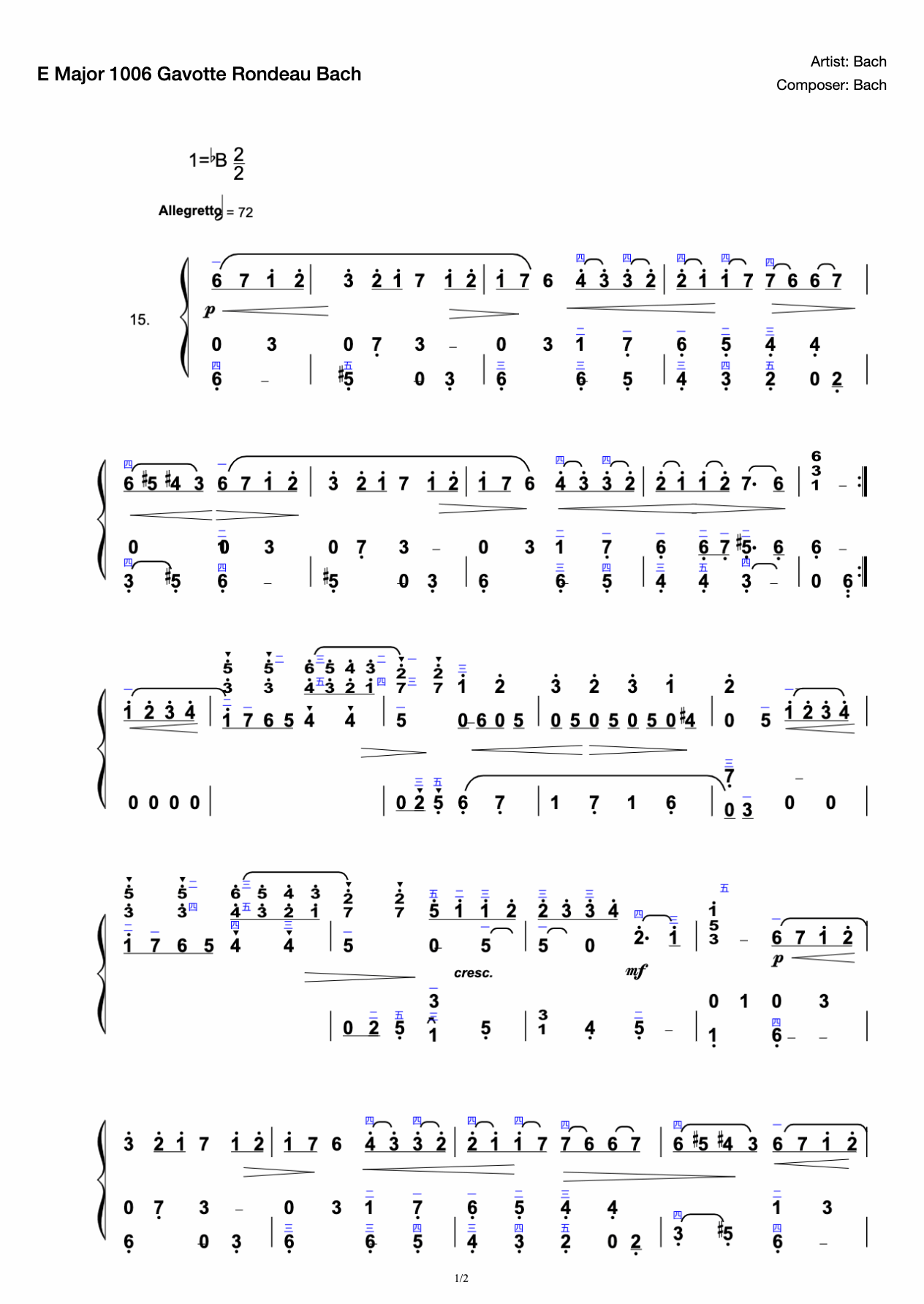 E Major 1006 Gavotte Rondeau Bach preview