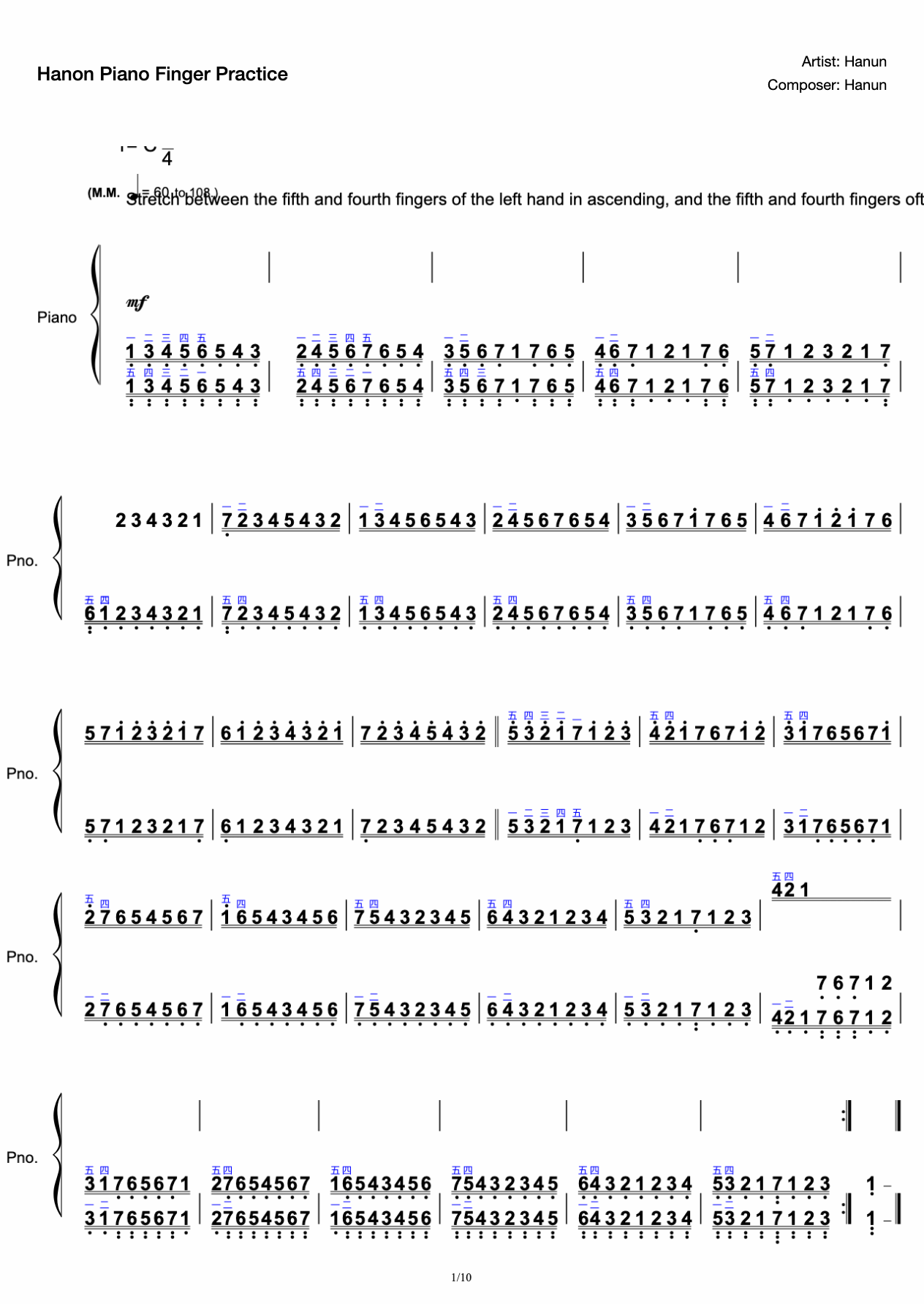 Hanun Piano Finger Training 1-10 Pieces Collection High Definition Original Professional Proofreading preview